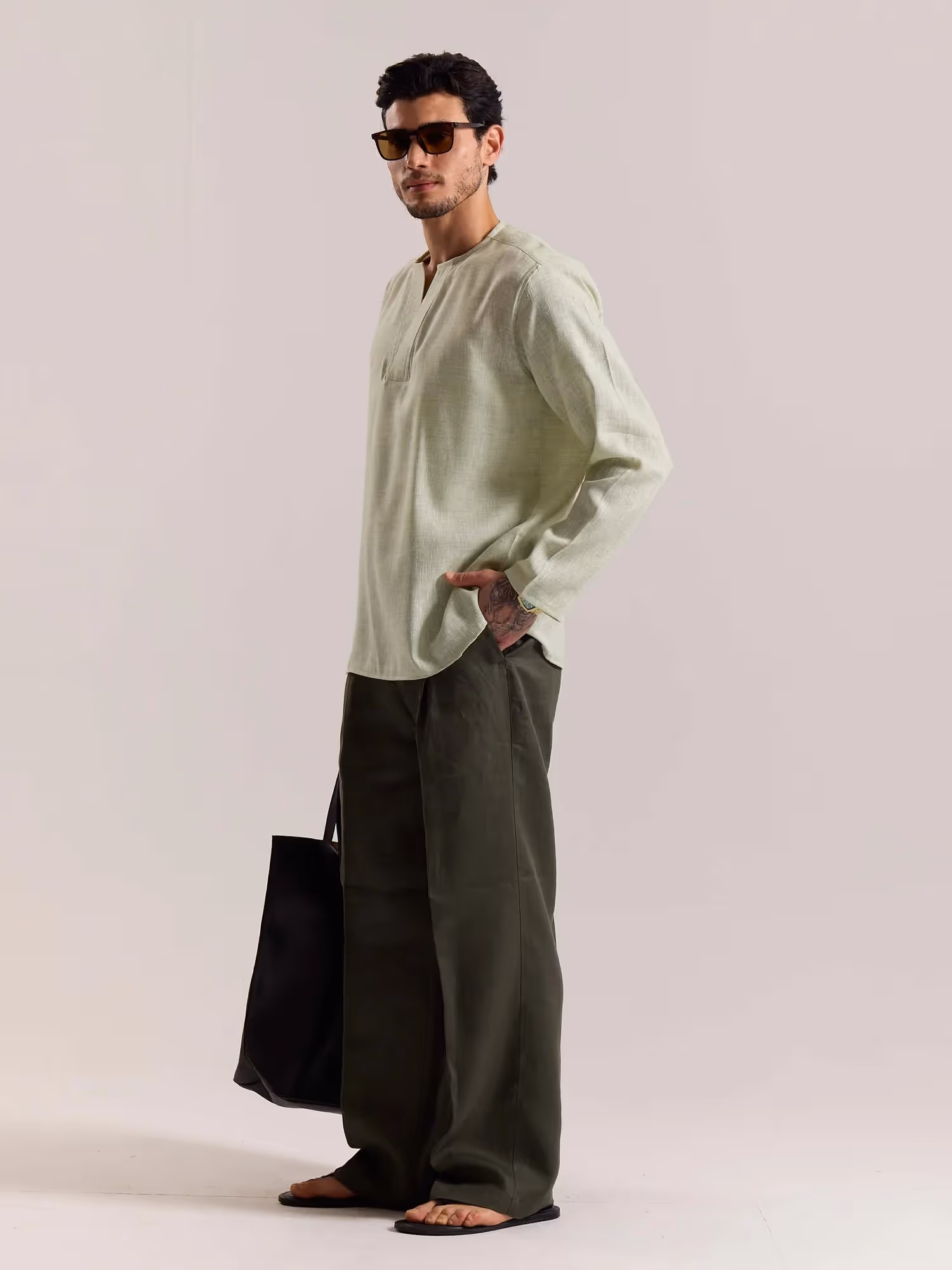 Green Textured Linen Pullover image 6
