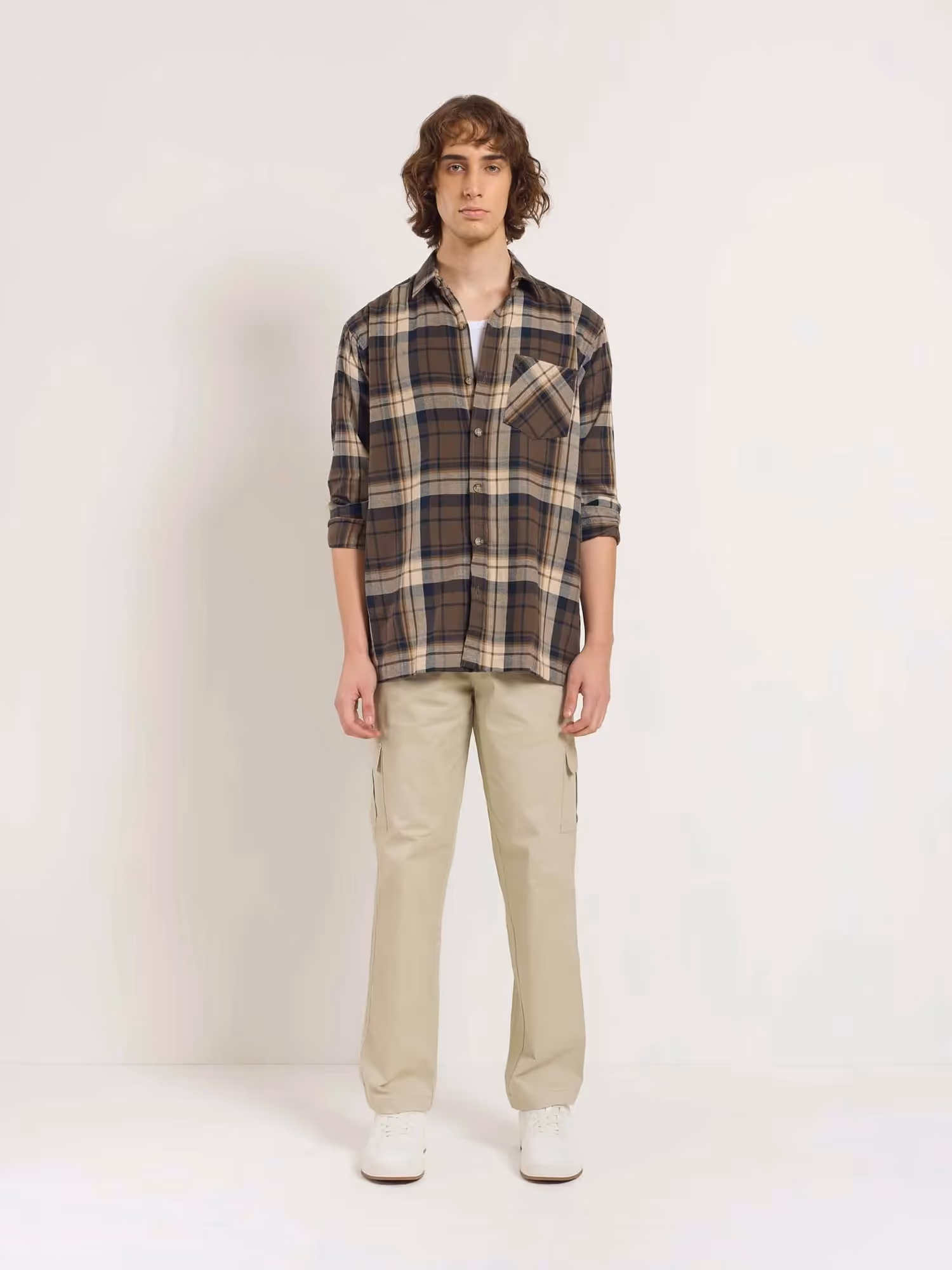 Greige Loose Fit Twill Cargo Trousers image 1