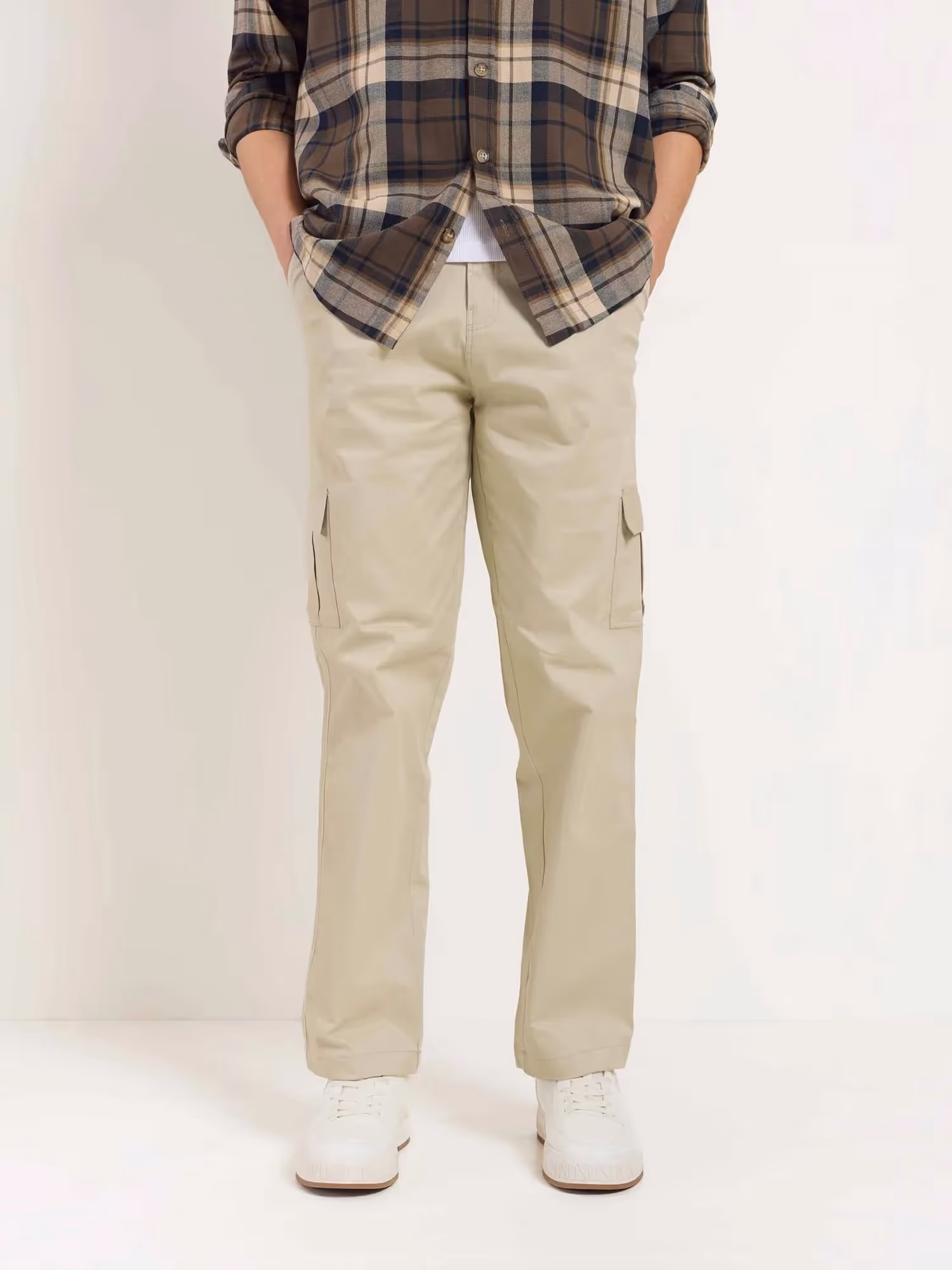 Greige Loose Fit Twill Cargo Trousers image 2