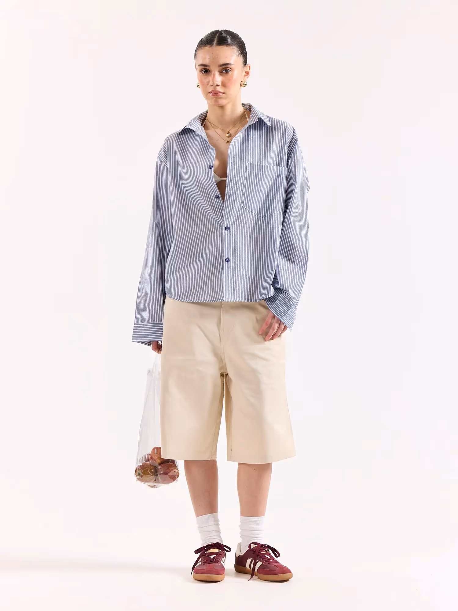 Grey & White Striped Seersucker Oversized Shirt image 2