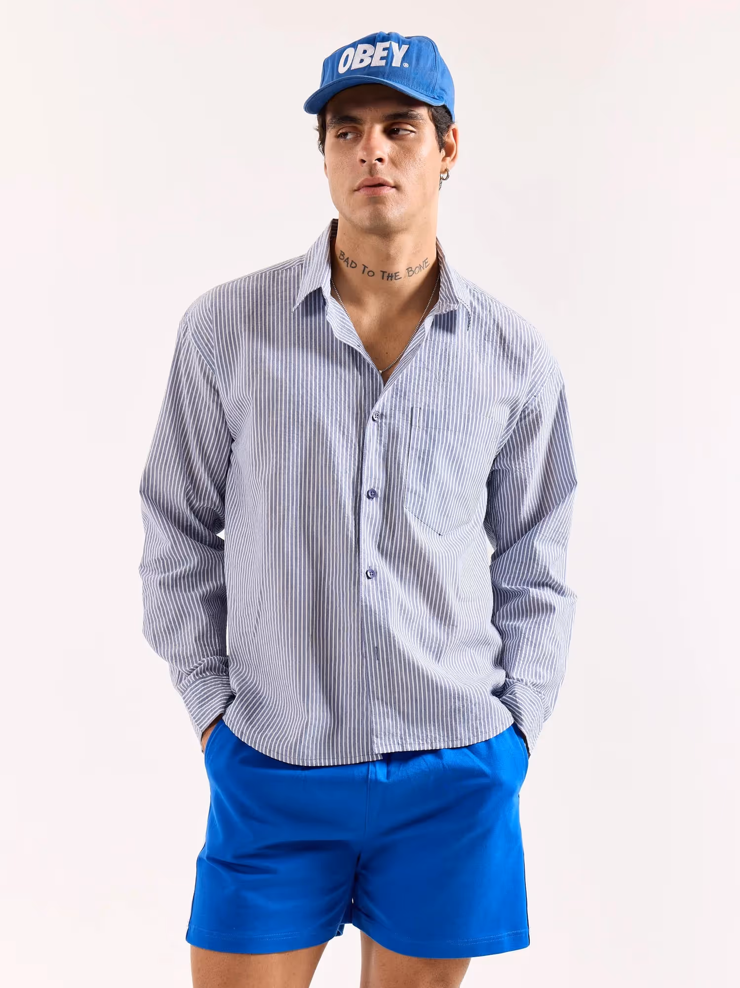 Grey & White Striped Seersucker Oversized Shirt image 3