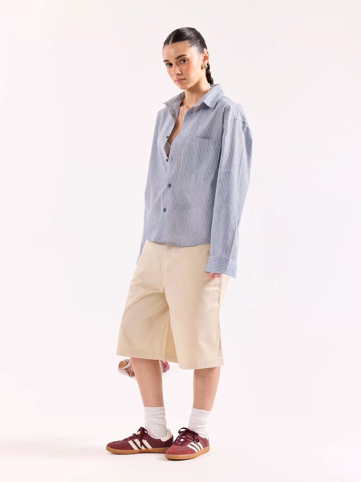 Grey & White Striped Seersucker Oversized Shirt image 6