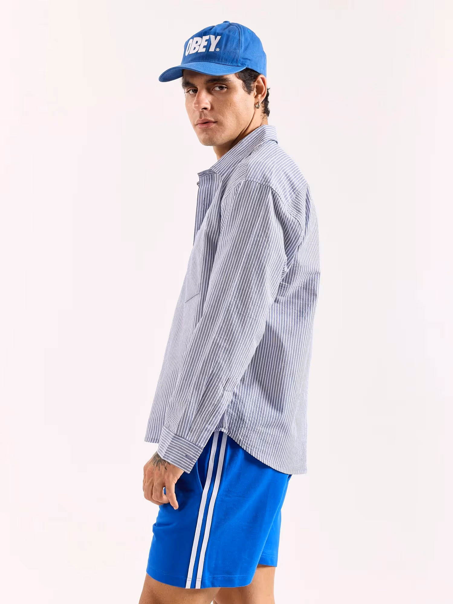 Grey & White Striped Seersucker Oversized Shirt image 7