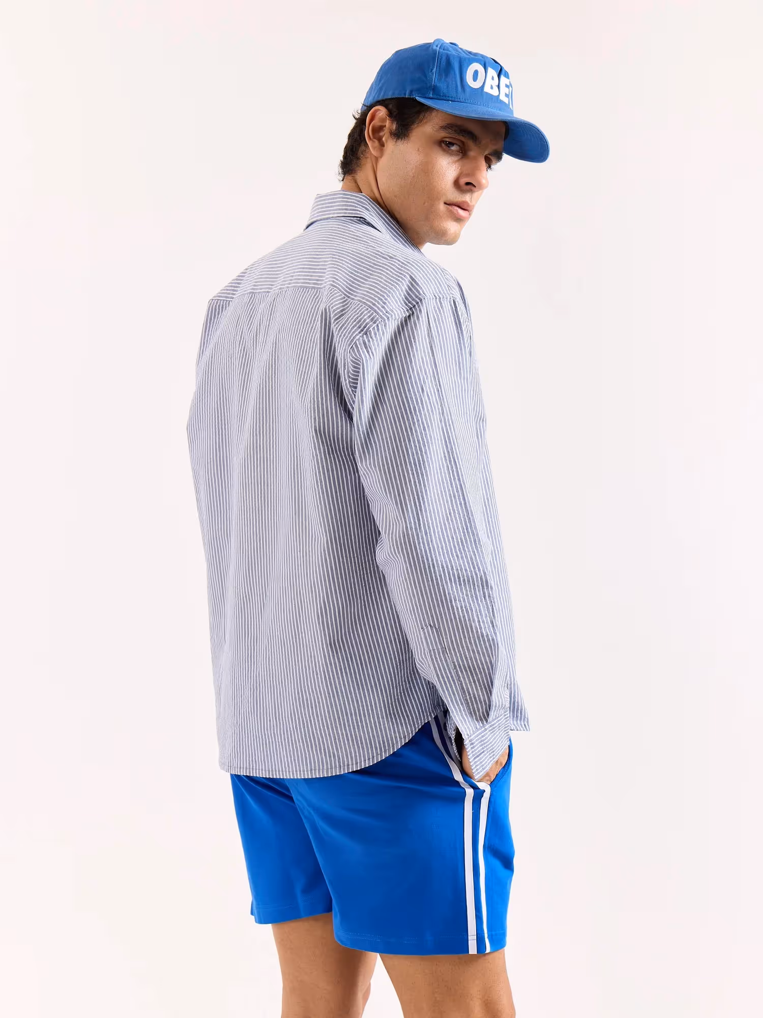 Grey & White Striped Seersucker Oversized Shirt image 8