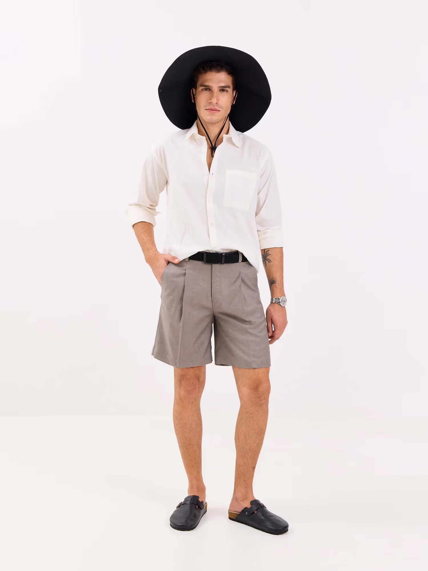 Grey Checked Trouser Shorts image 1