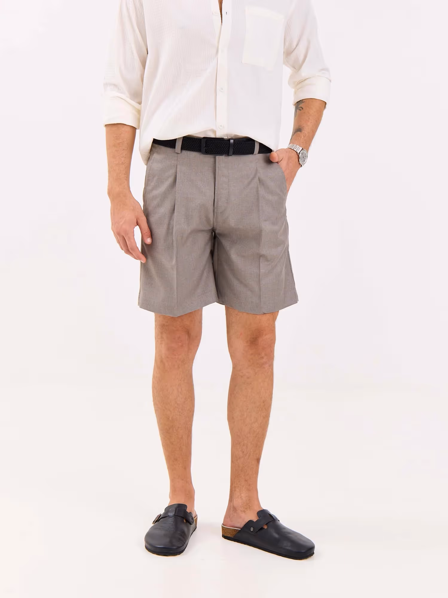 Grey Checked Trouser Shorts  image 2