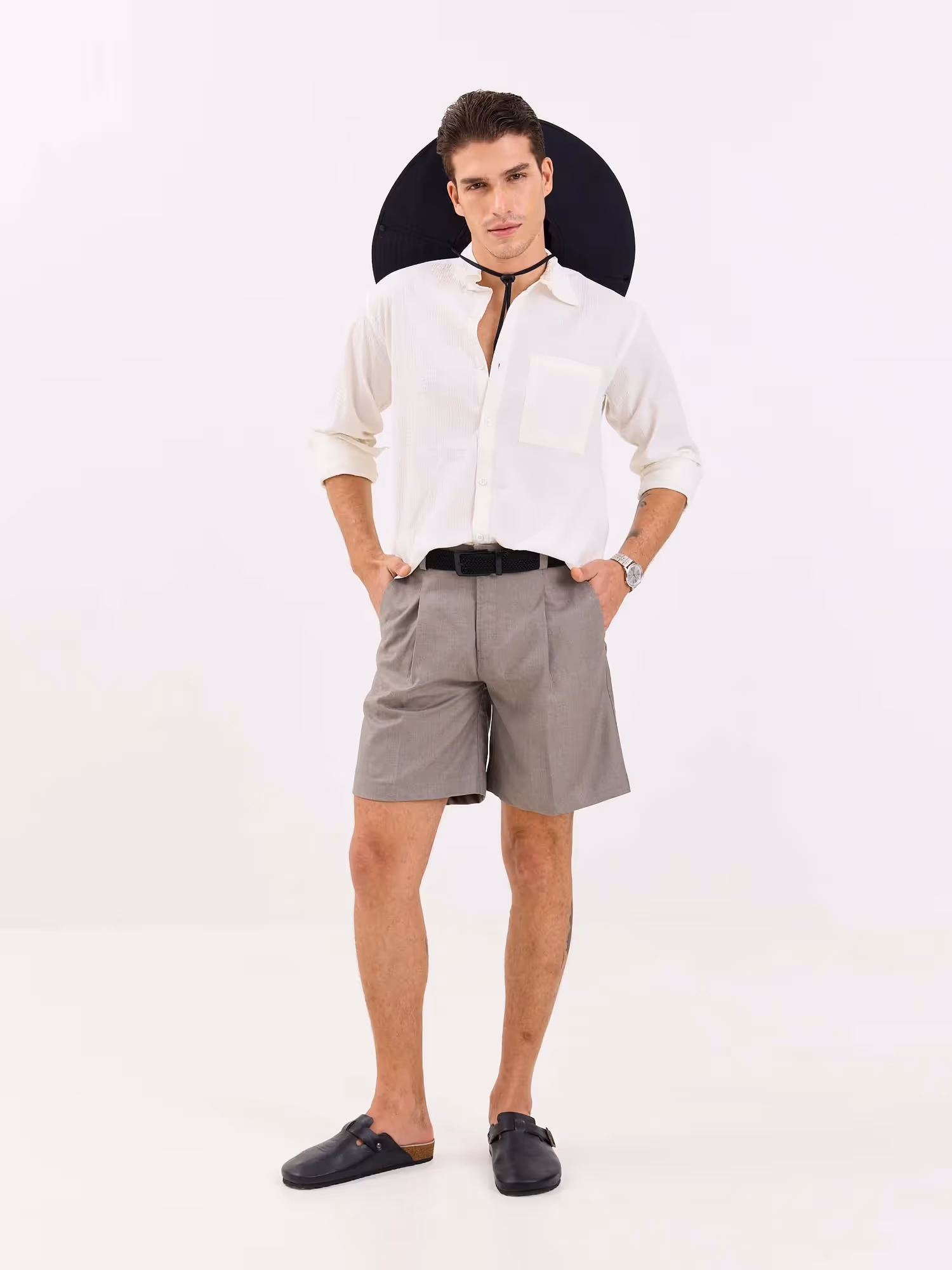 Grey Checked Trouser Shorts  image 3