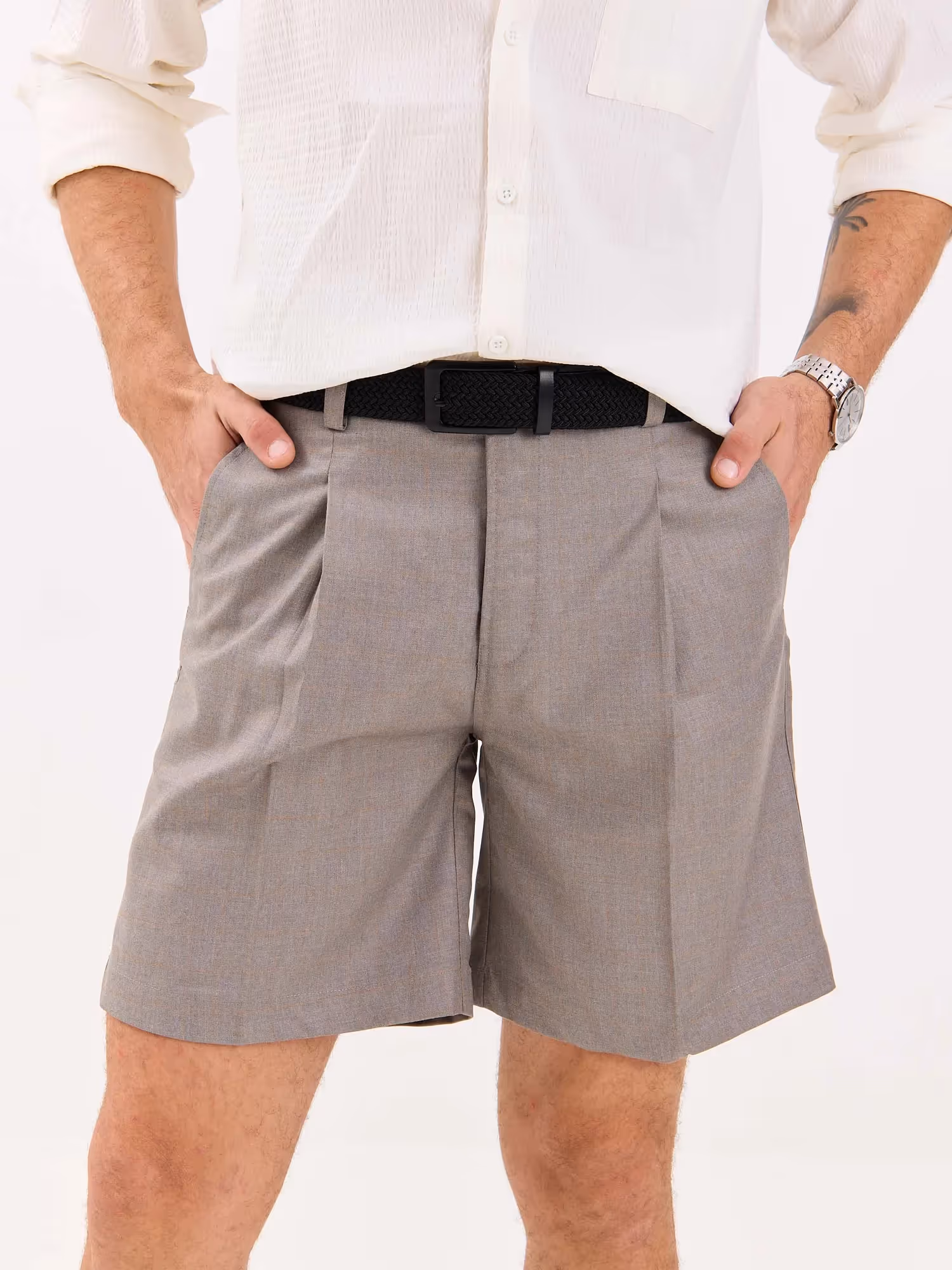 Grey Checked Trouser Shorts  image 4