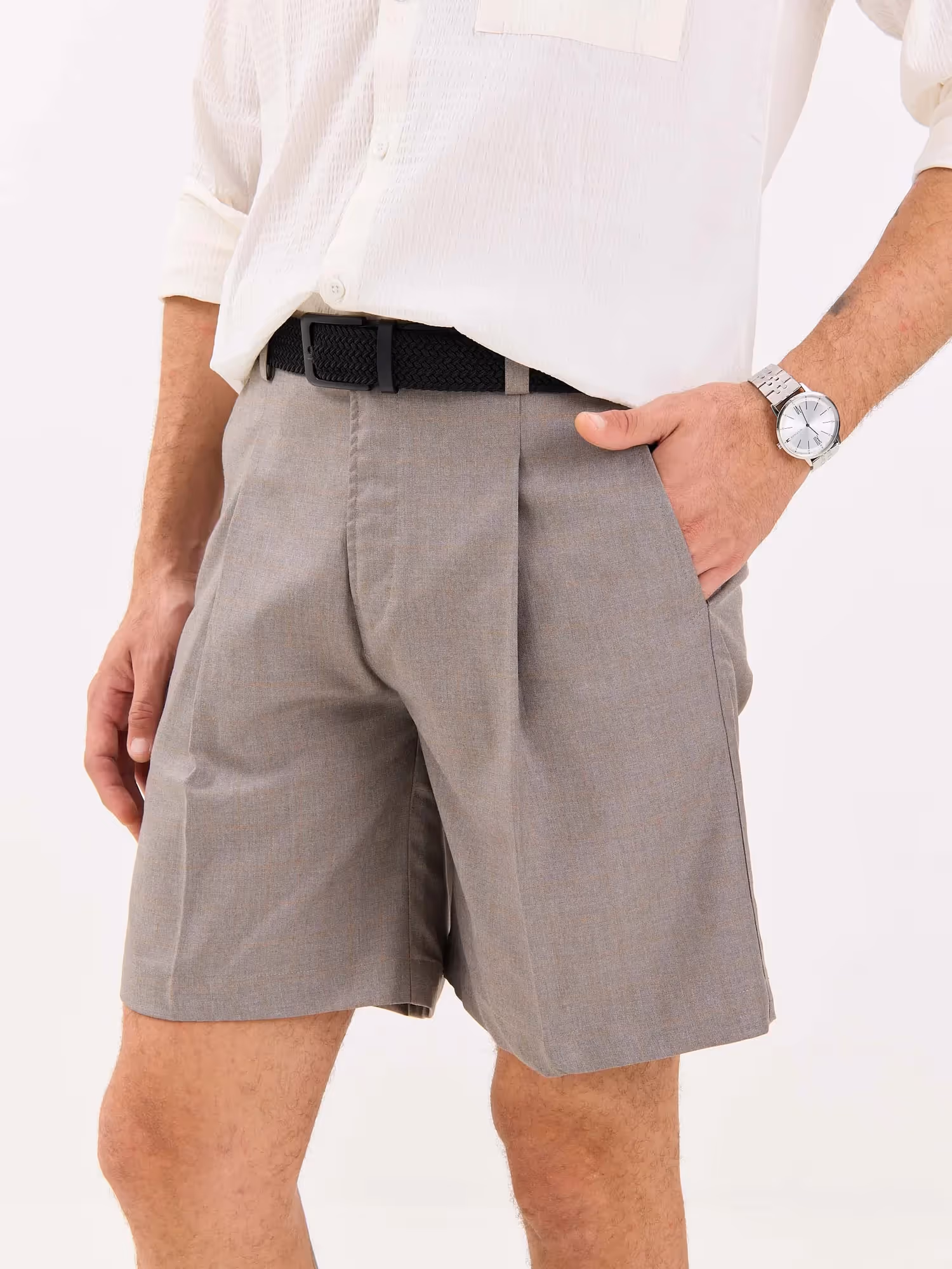 Grey Checked Trouser Shorts  image 5