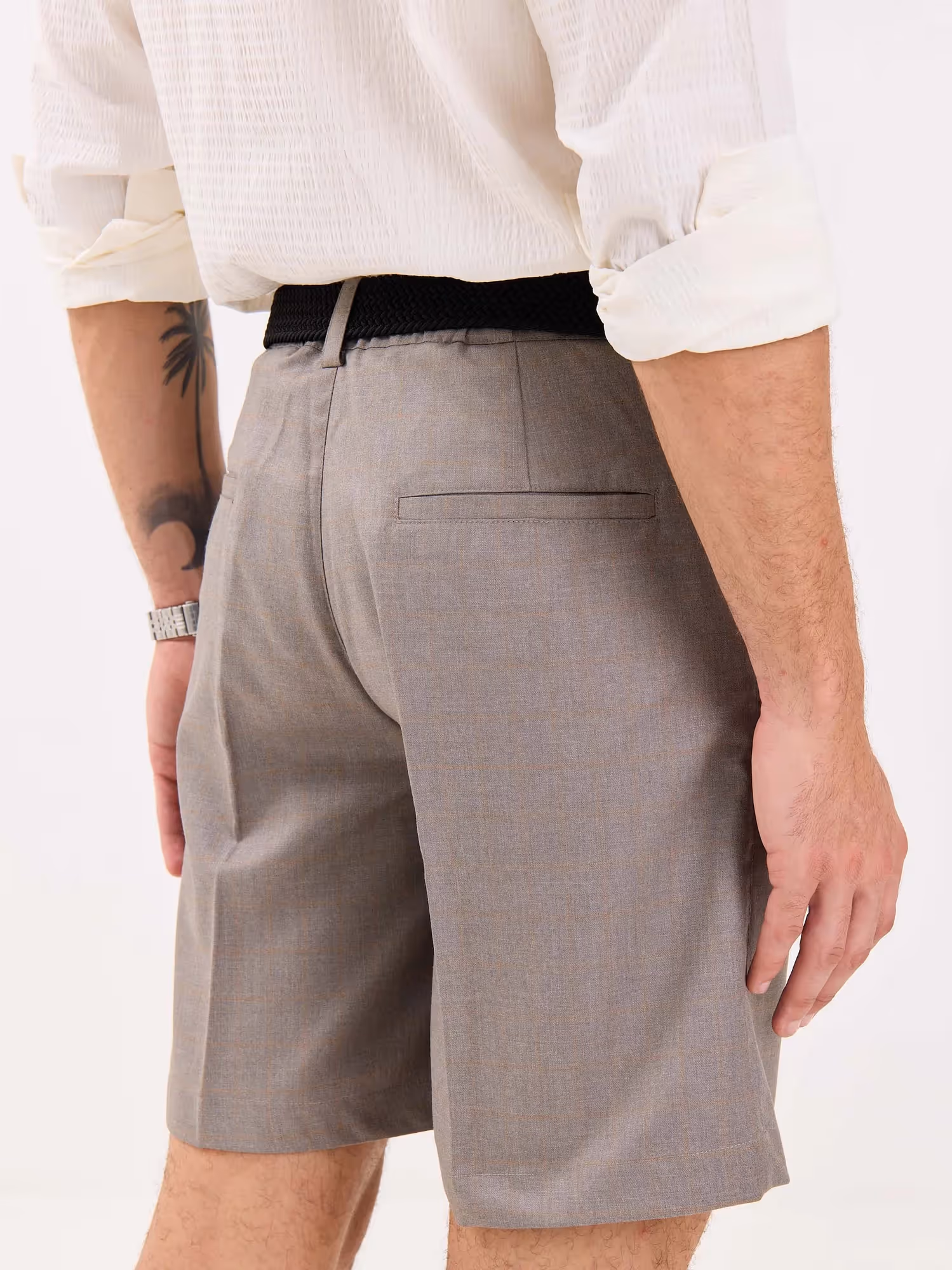 Grey Checked Trouser Shorts  image 6