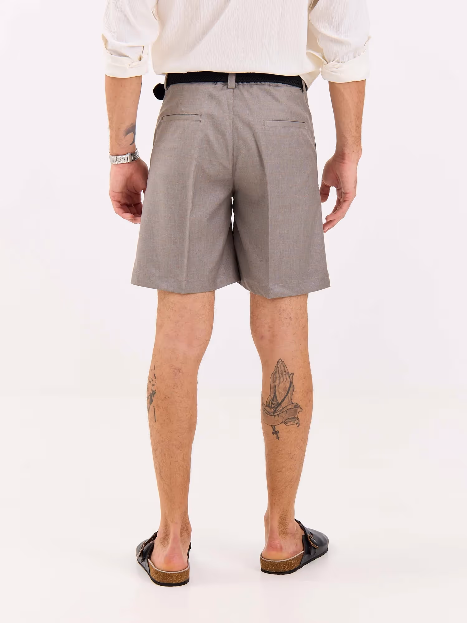 Grey Checked Trouser Shorts  image 7