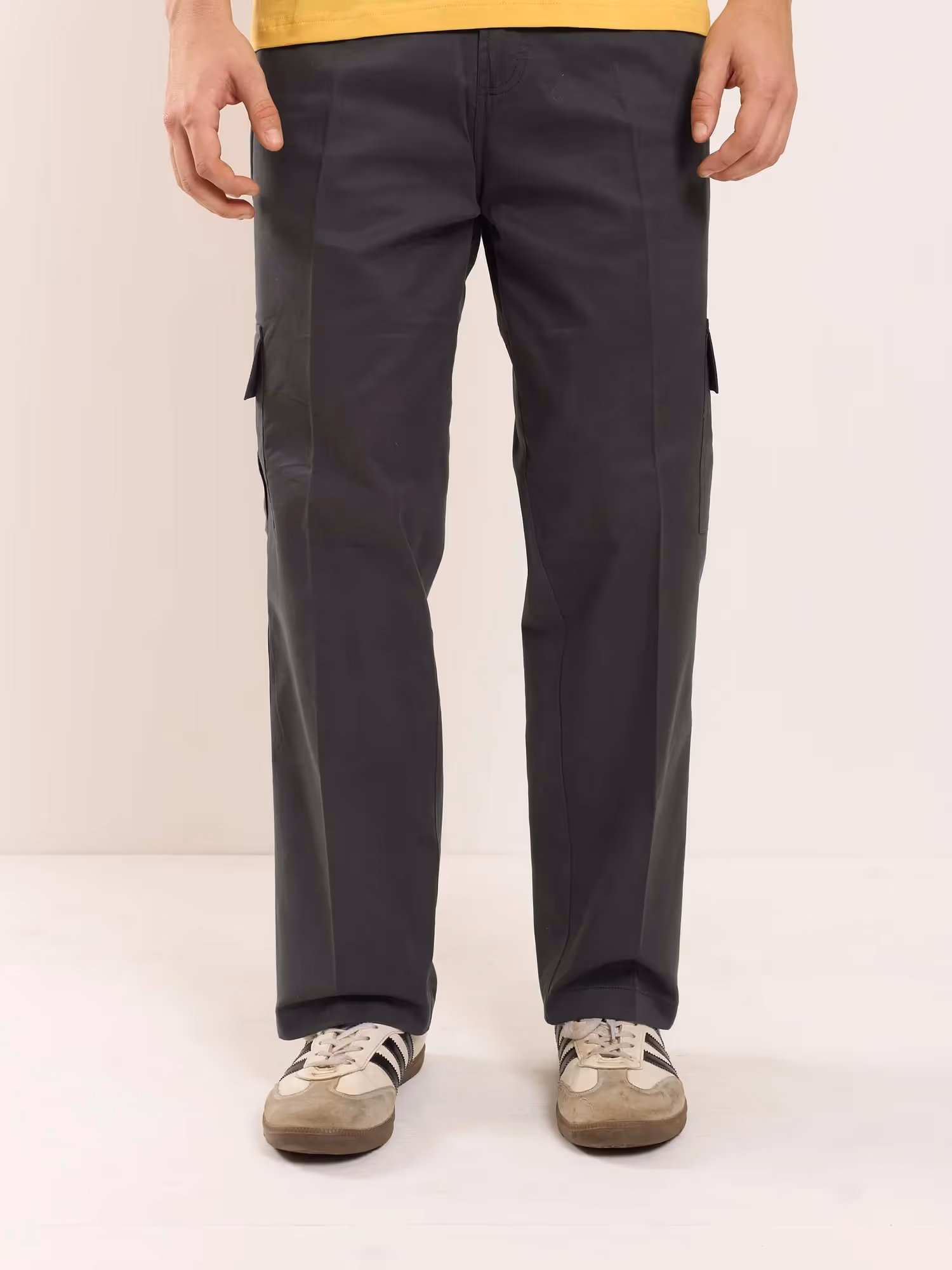 Grey Fit Twill Cargo Trousers image 2