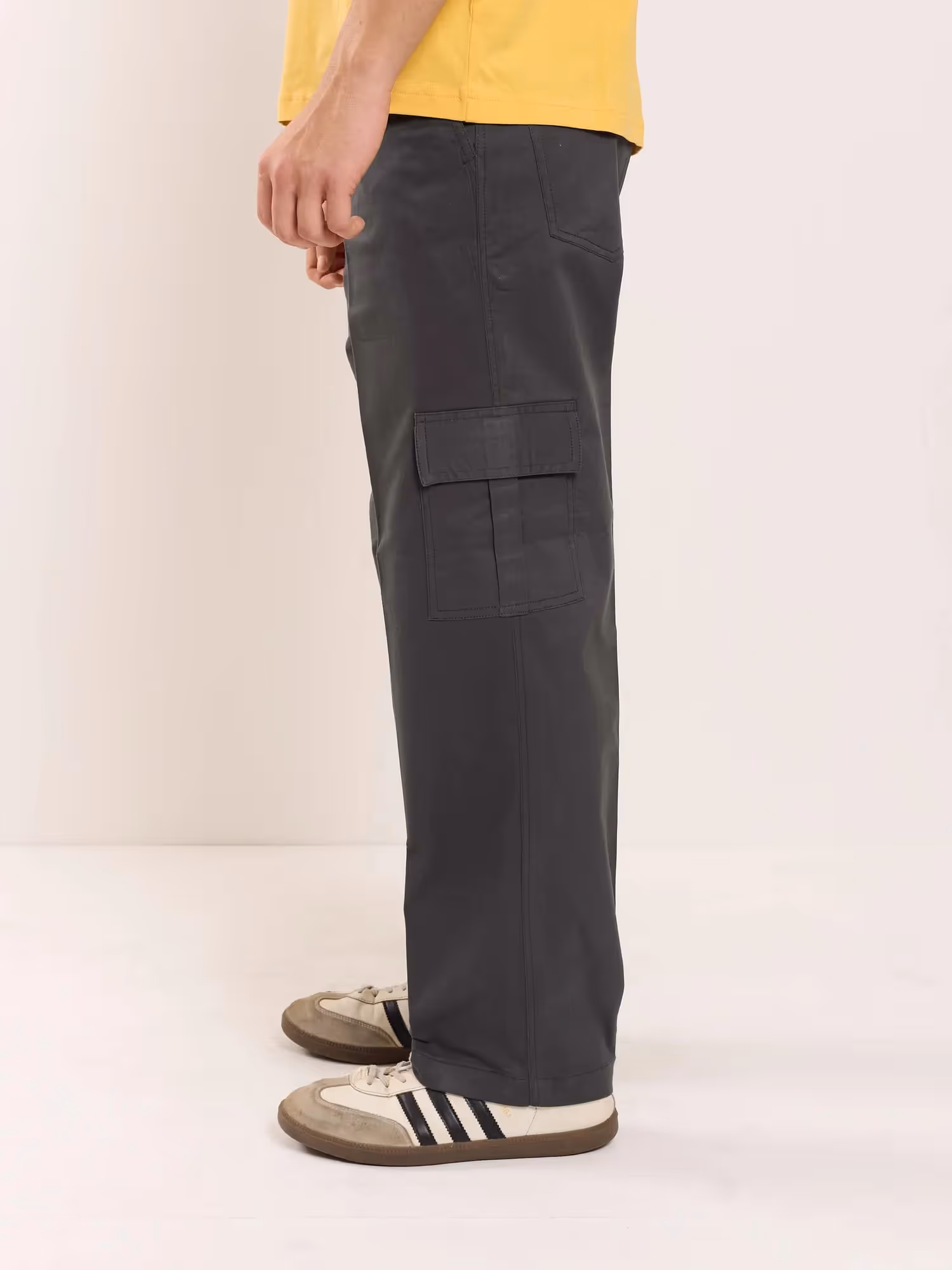 Grey Fit Twill Cargo Trousers image 3