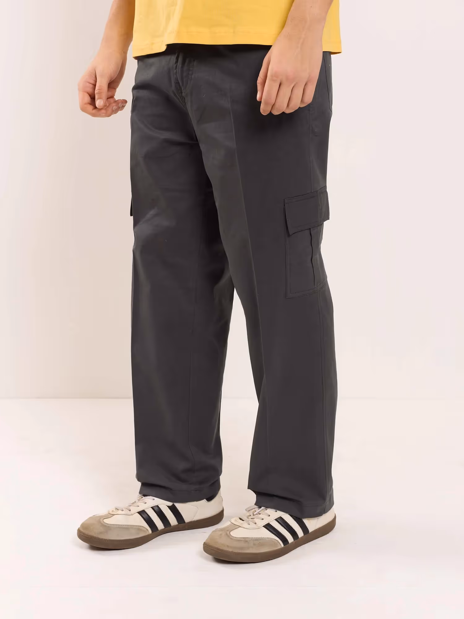 Grey Fit Twill Cargo Trousers image 4