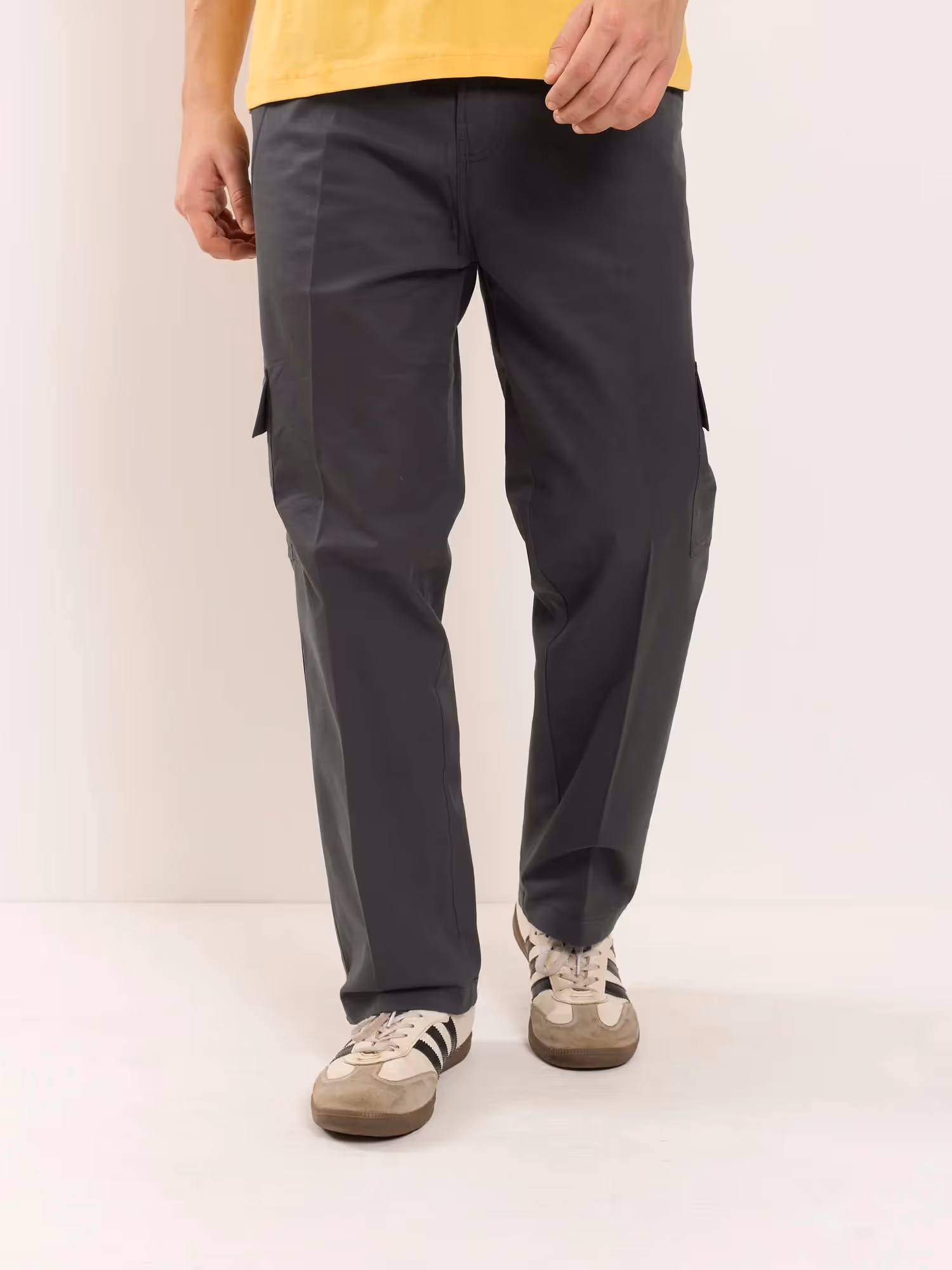 Grey Fit Twill Cargo Trousers image 5