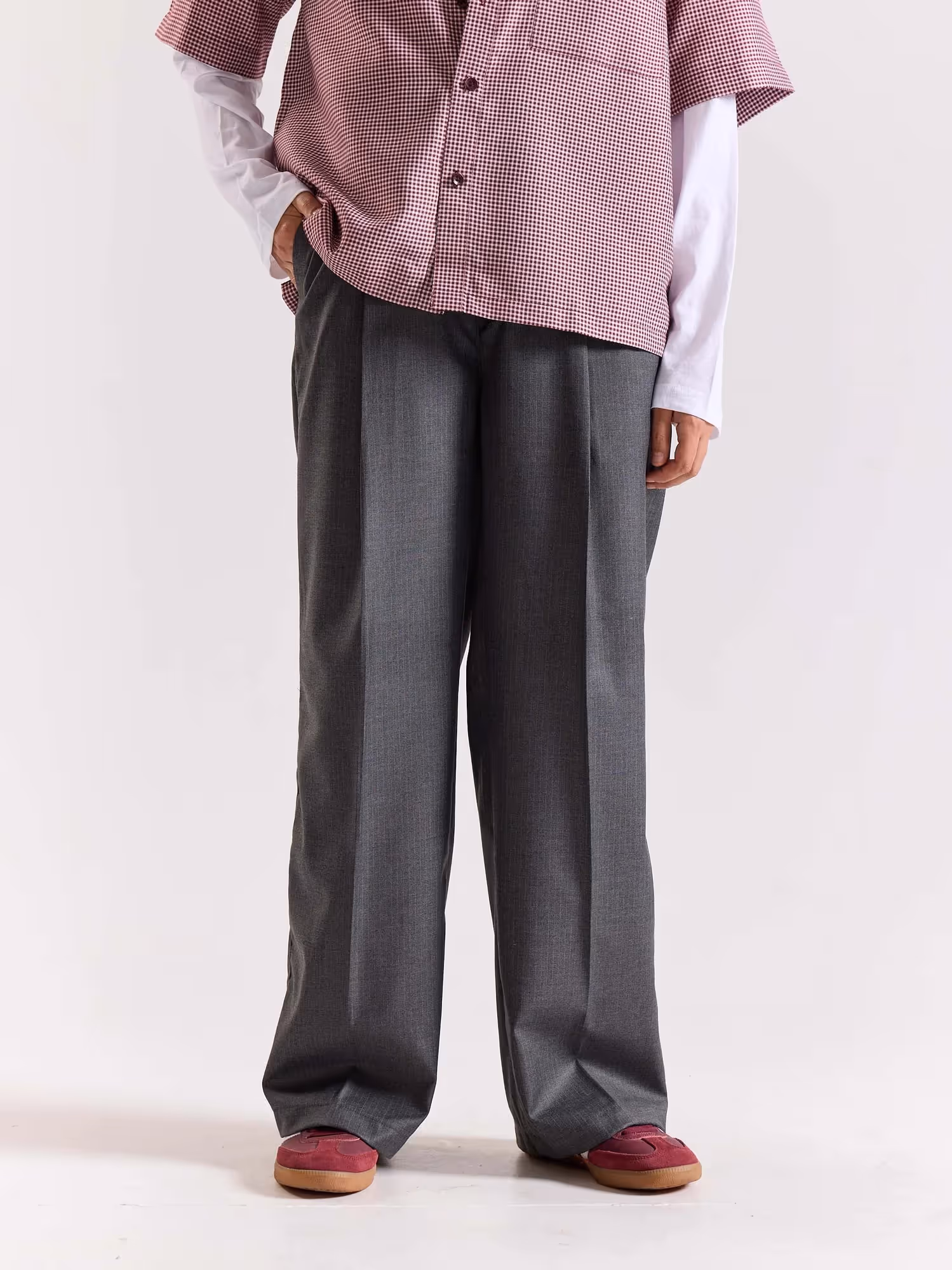 Grey Pinstriped Baggy Fit Trousers image 5