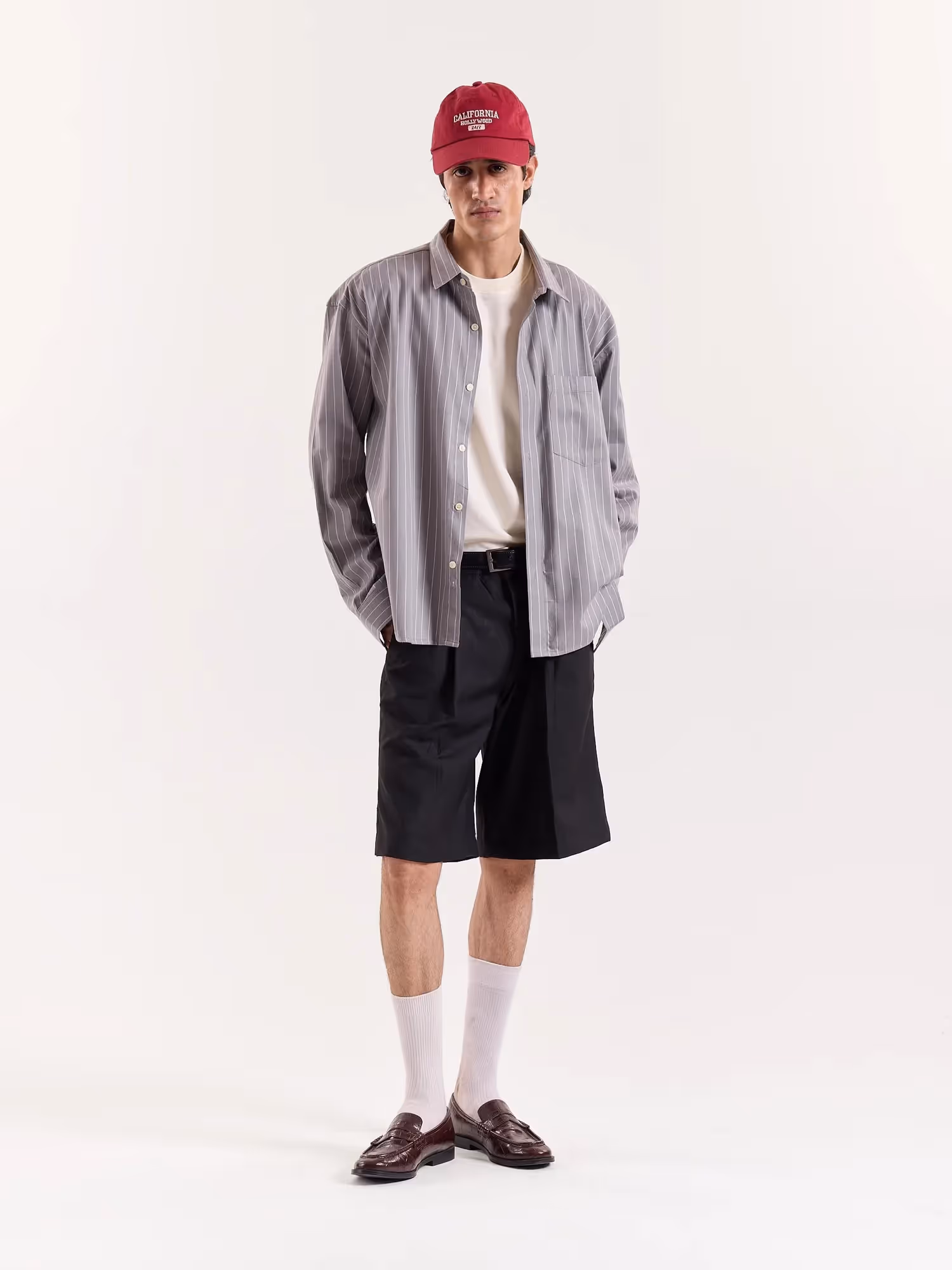 Grey Pinstriped Cropped Shirt  image 1