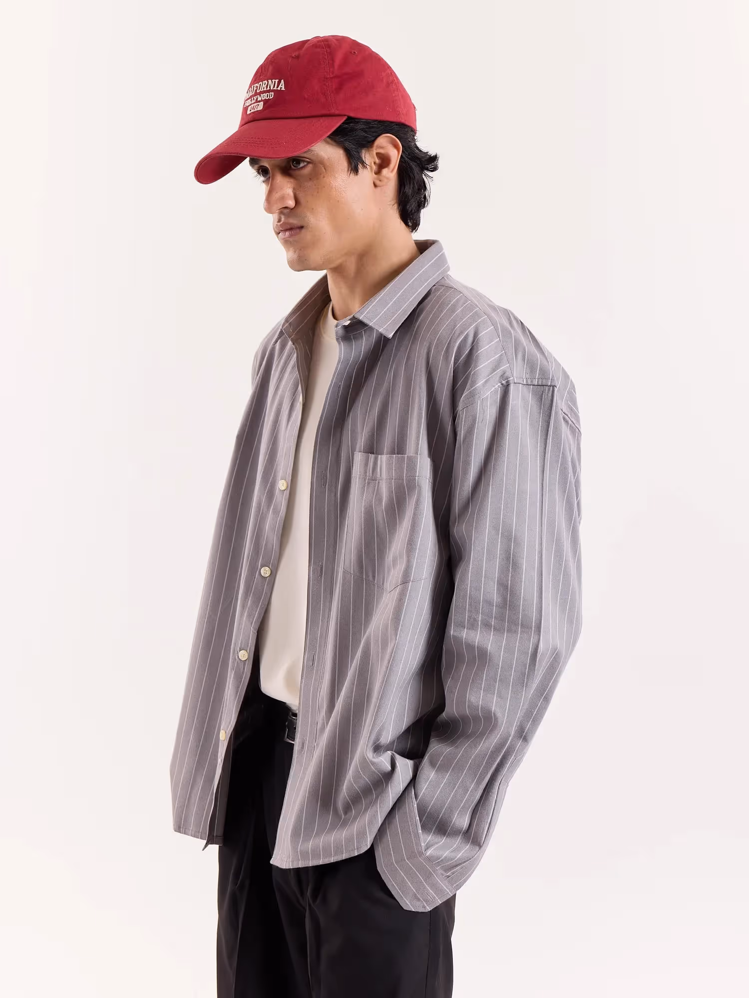 Grey Pinstriped Cropped Shirt  image 5