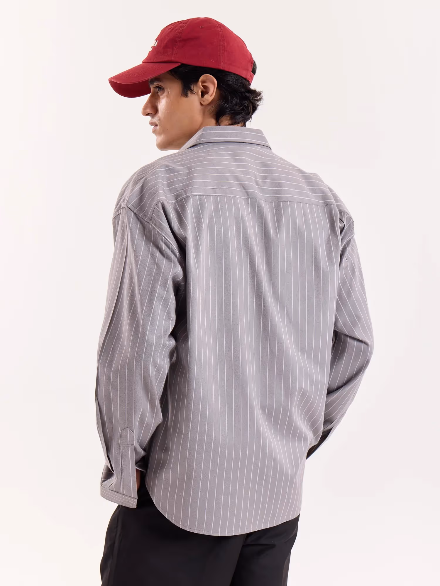 Grey Pinstriped Cropped Shirt  image 7