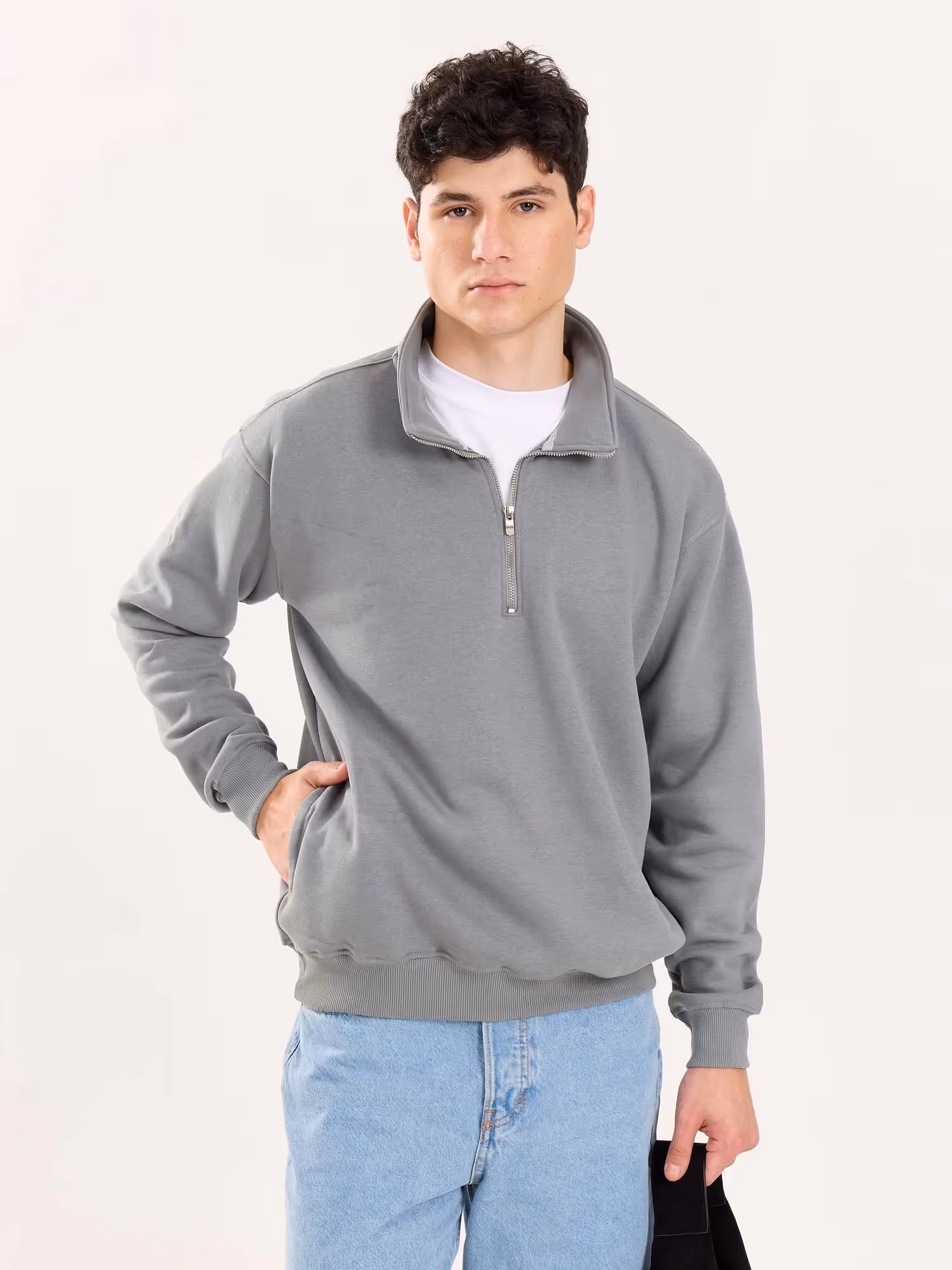 Grey Quarter-Zip Sweatshirt  image 3