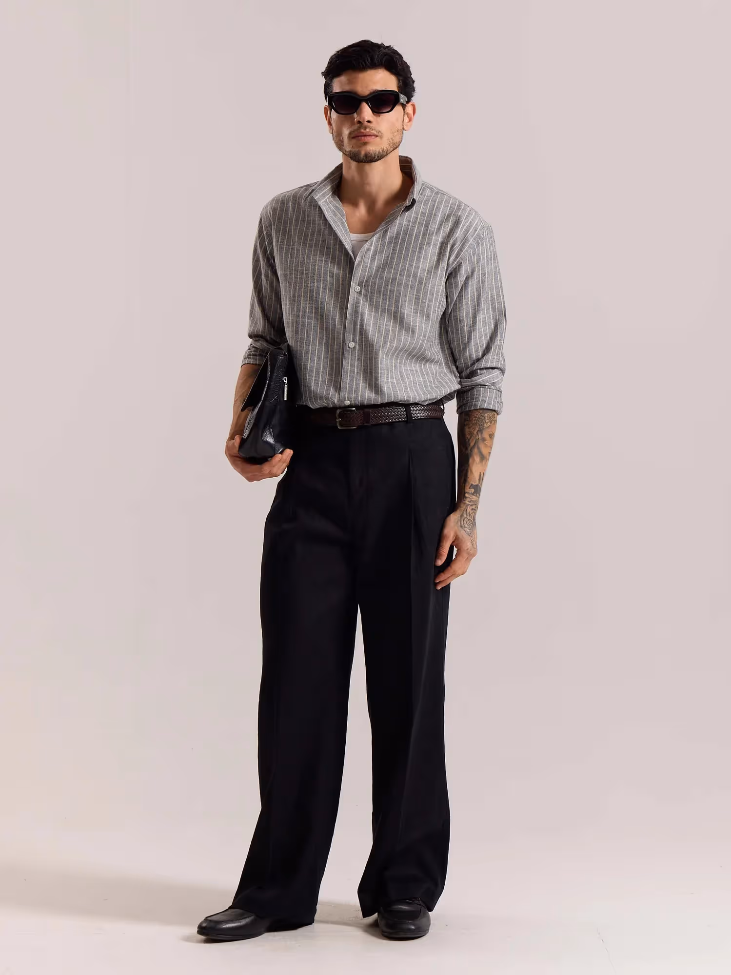 Grey Striped Linen-blend Shirt image 1