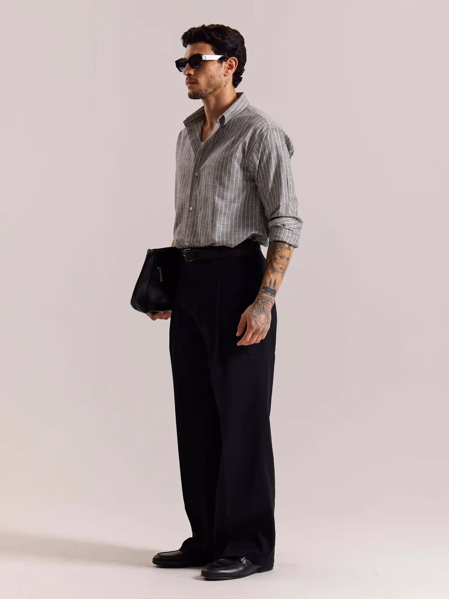 Grey Striped Linen-blend Shirt image 7