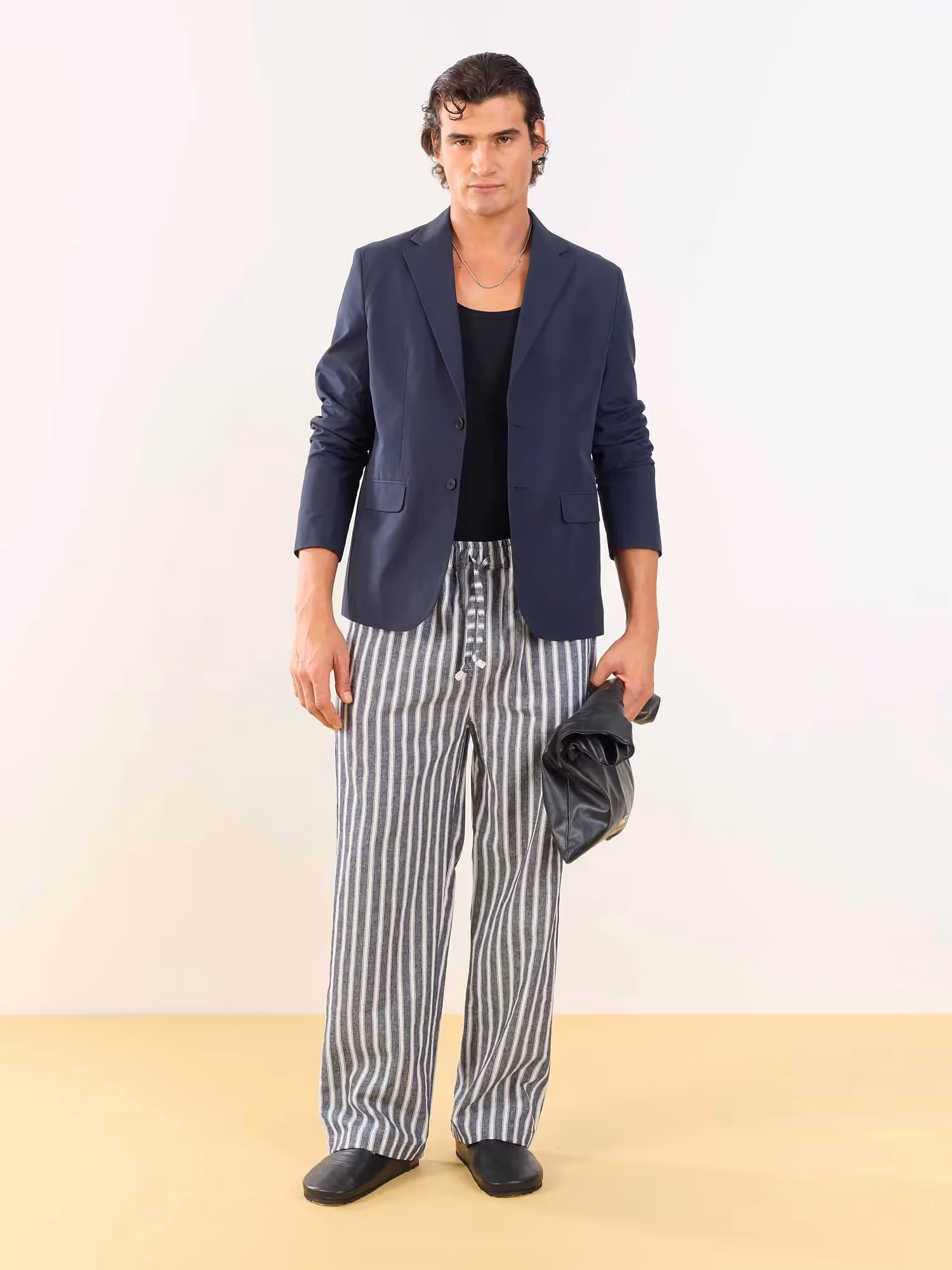 Grey Striped Linen Pull-on Pants image 1