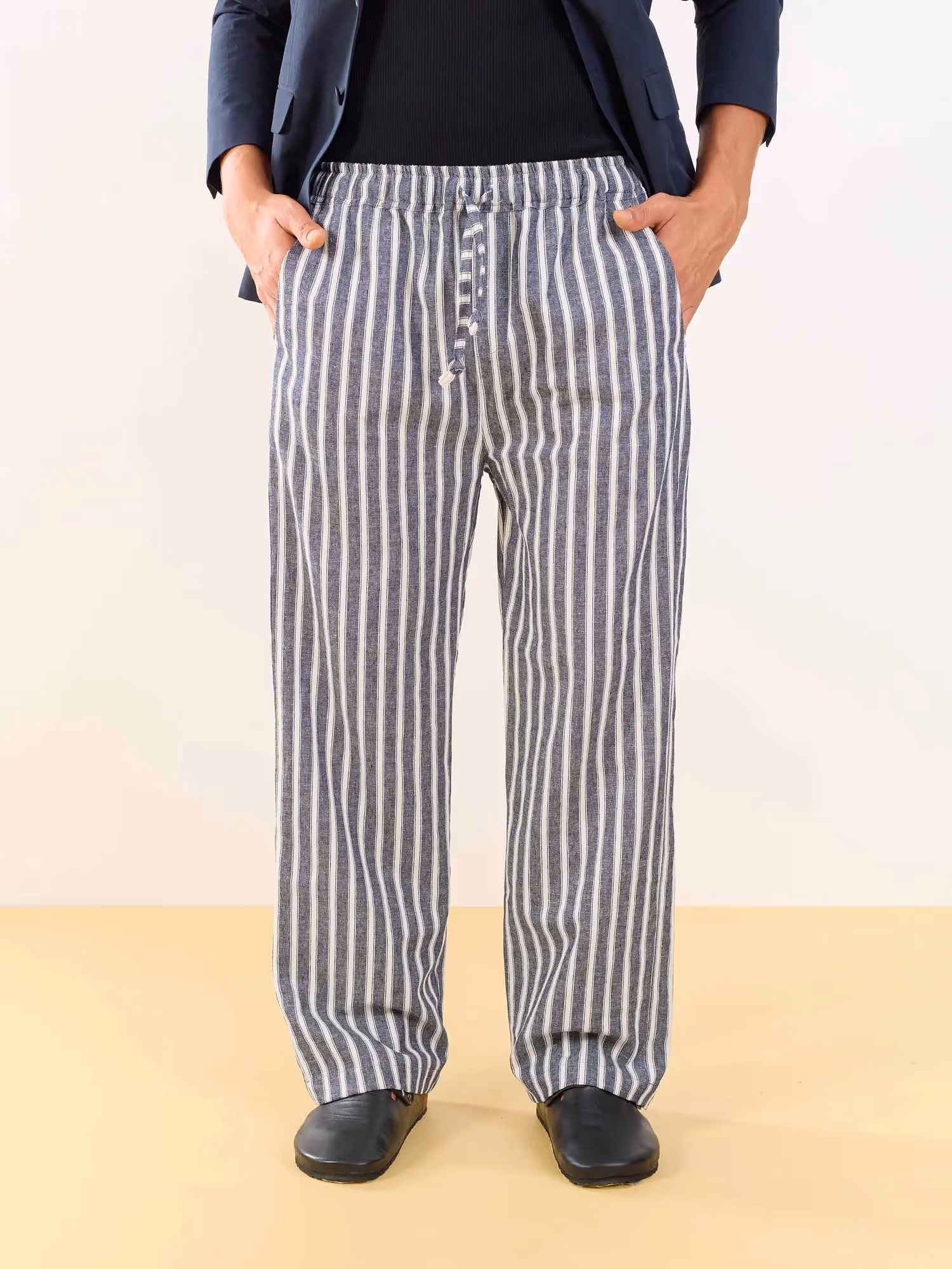 Grey Striped Linen Pull-on Pants image 2