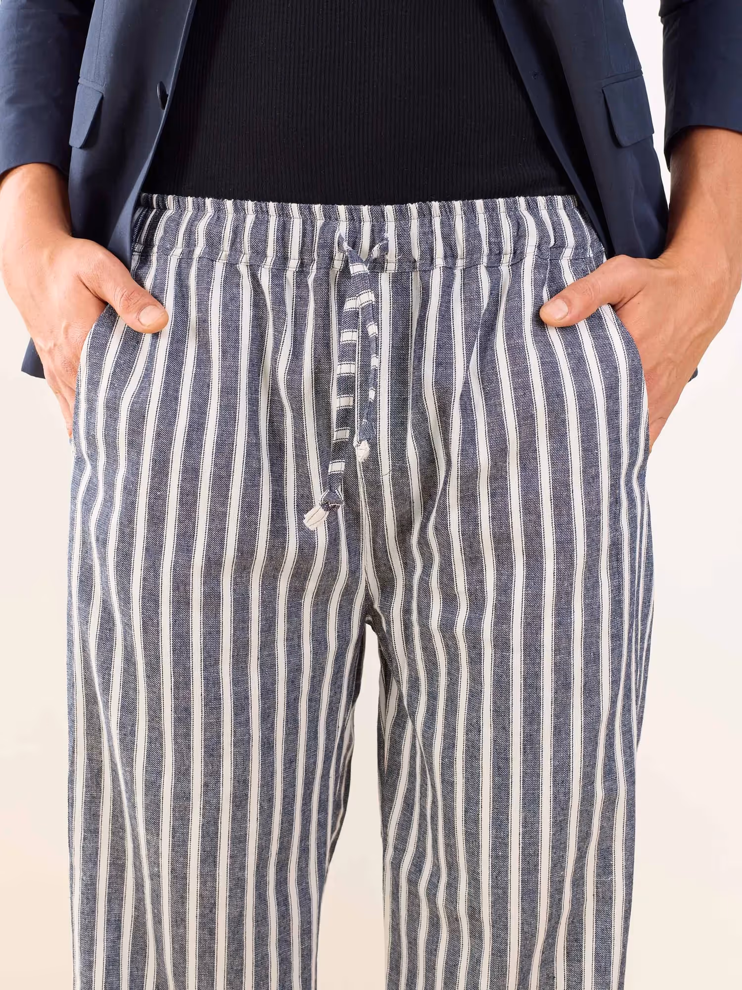 Grey Striped Linen Pull-on Pants image 3