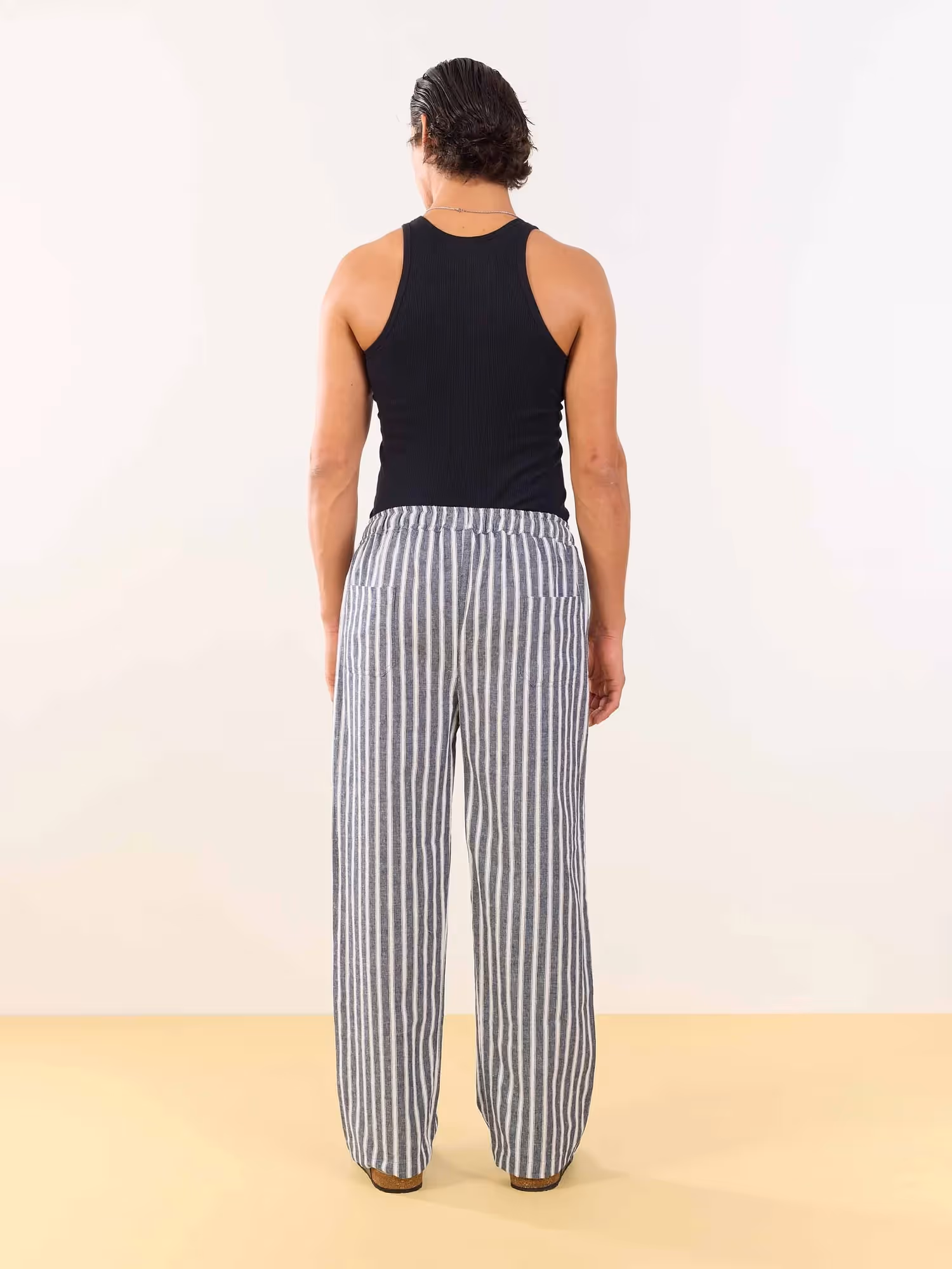 Grey Striped Linen Pull-on Pants image 6
