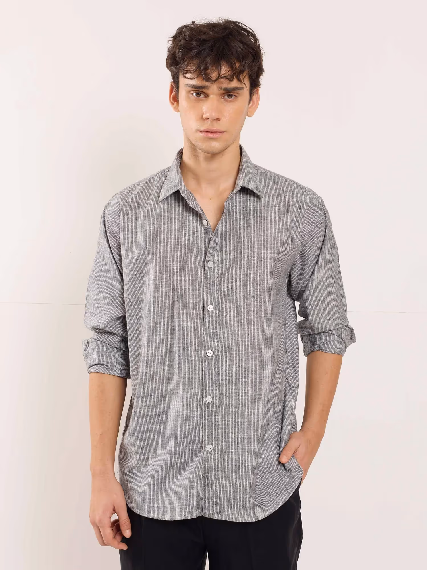 Grey Striped Linen Shirt image 1