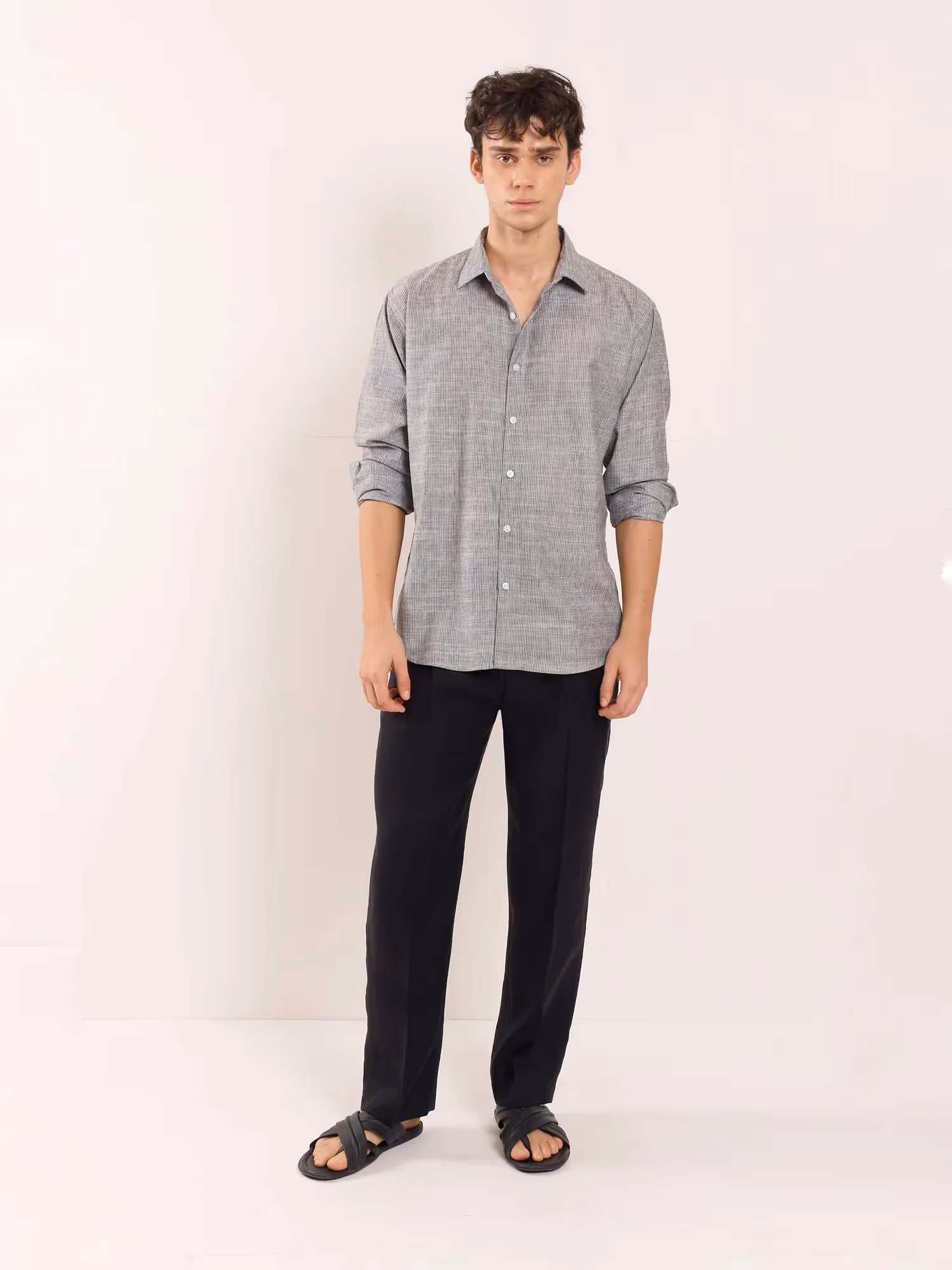 Grey Striped Linen Shirt image 2