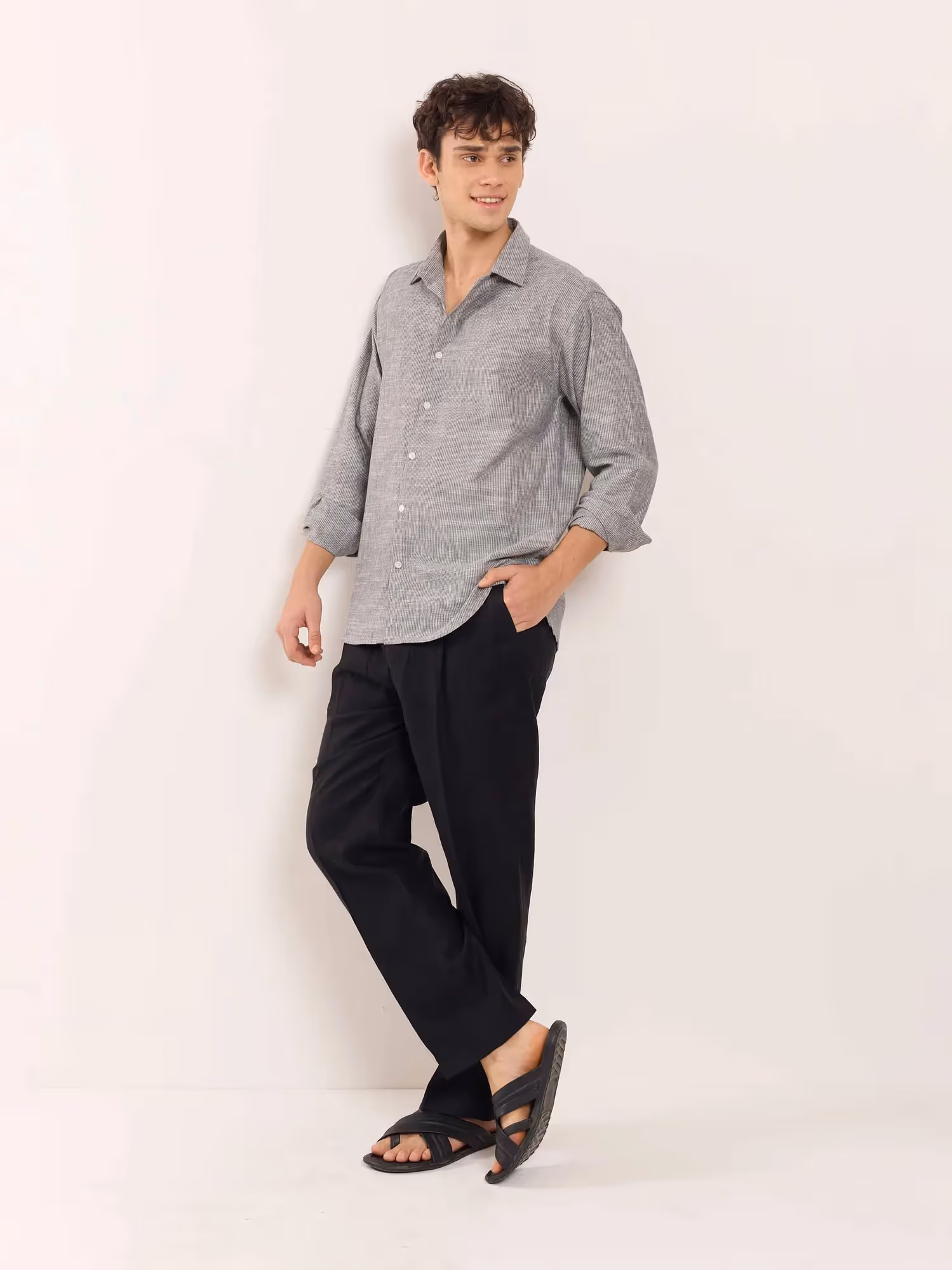 Grey Striped Linen Shirt image 5