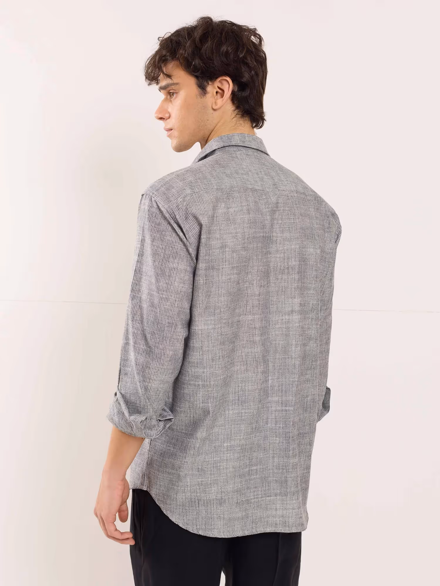 Grey Striped Linen Shirt image 6
