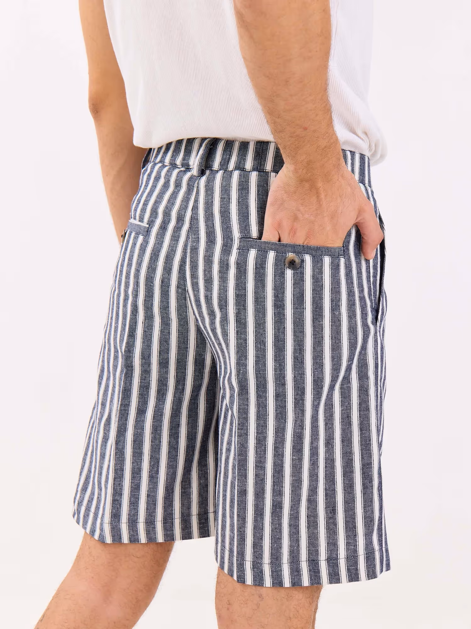 Grey Striped Linen Trouser Shorts image 6