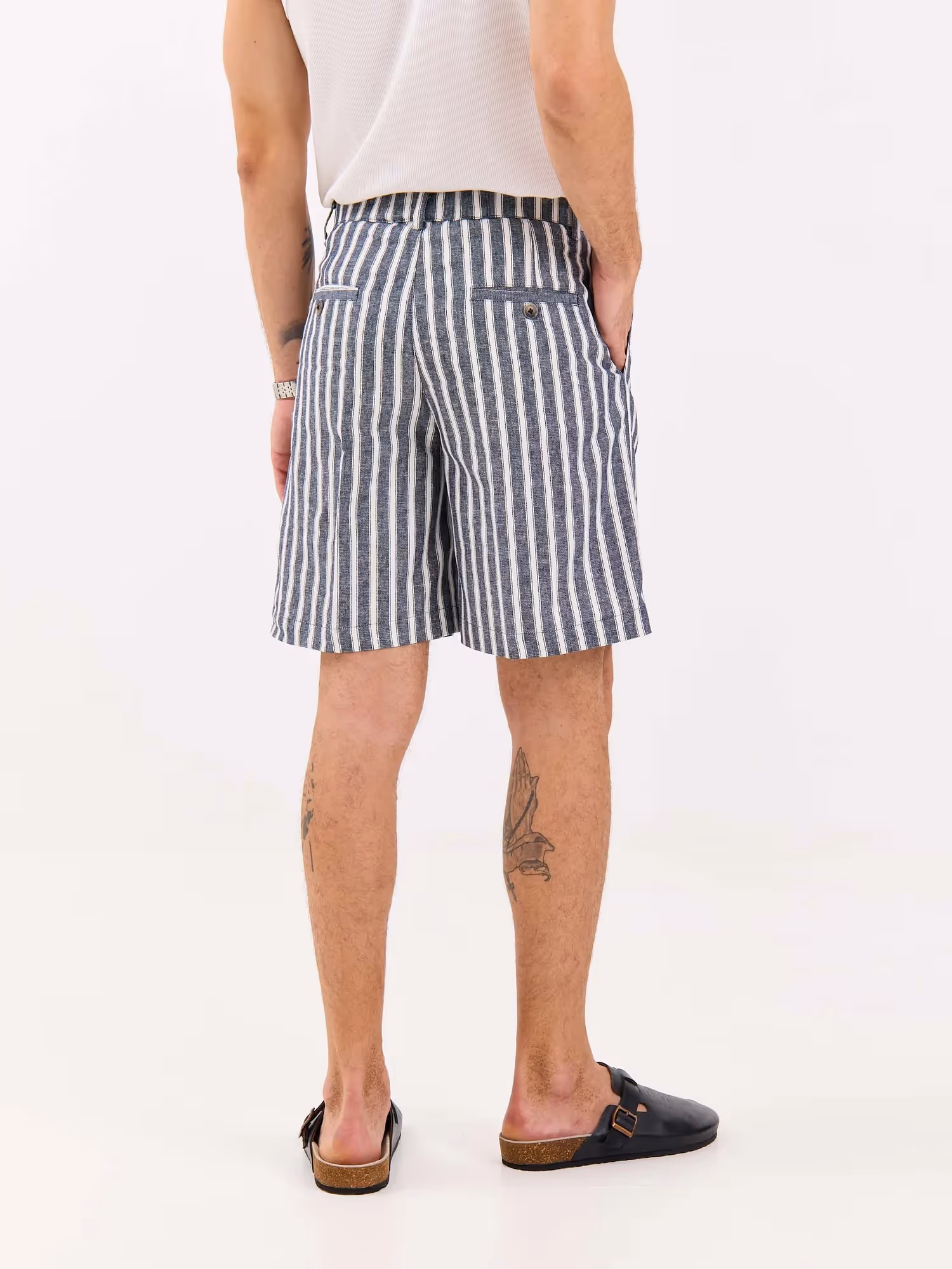 Grey Striped Linen Trouser Shorts image 7
