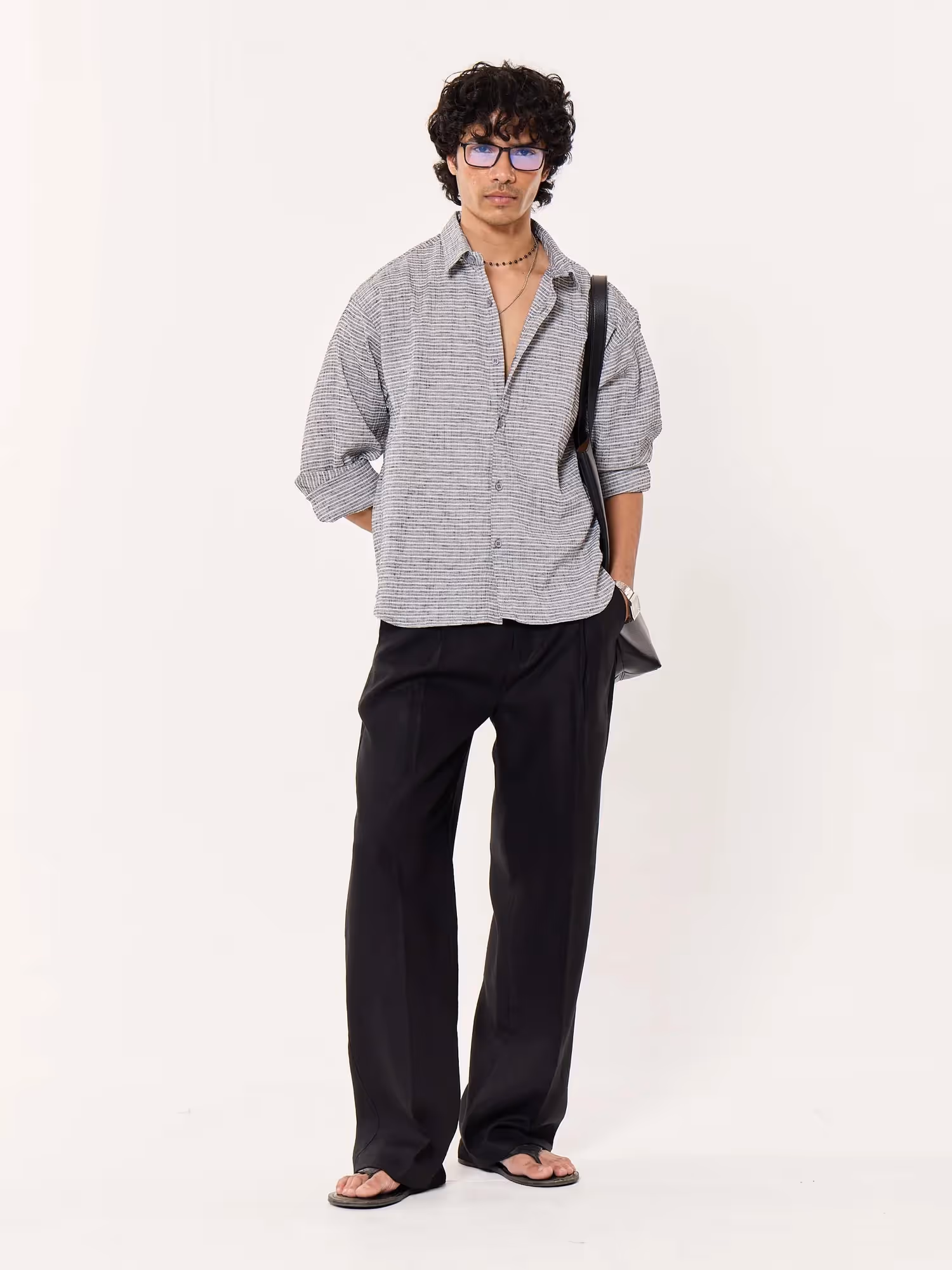 Grey Textured Cropped Shirt image 1