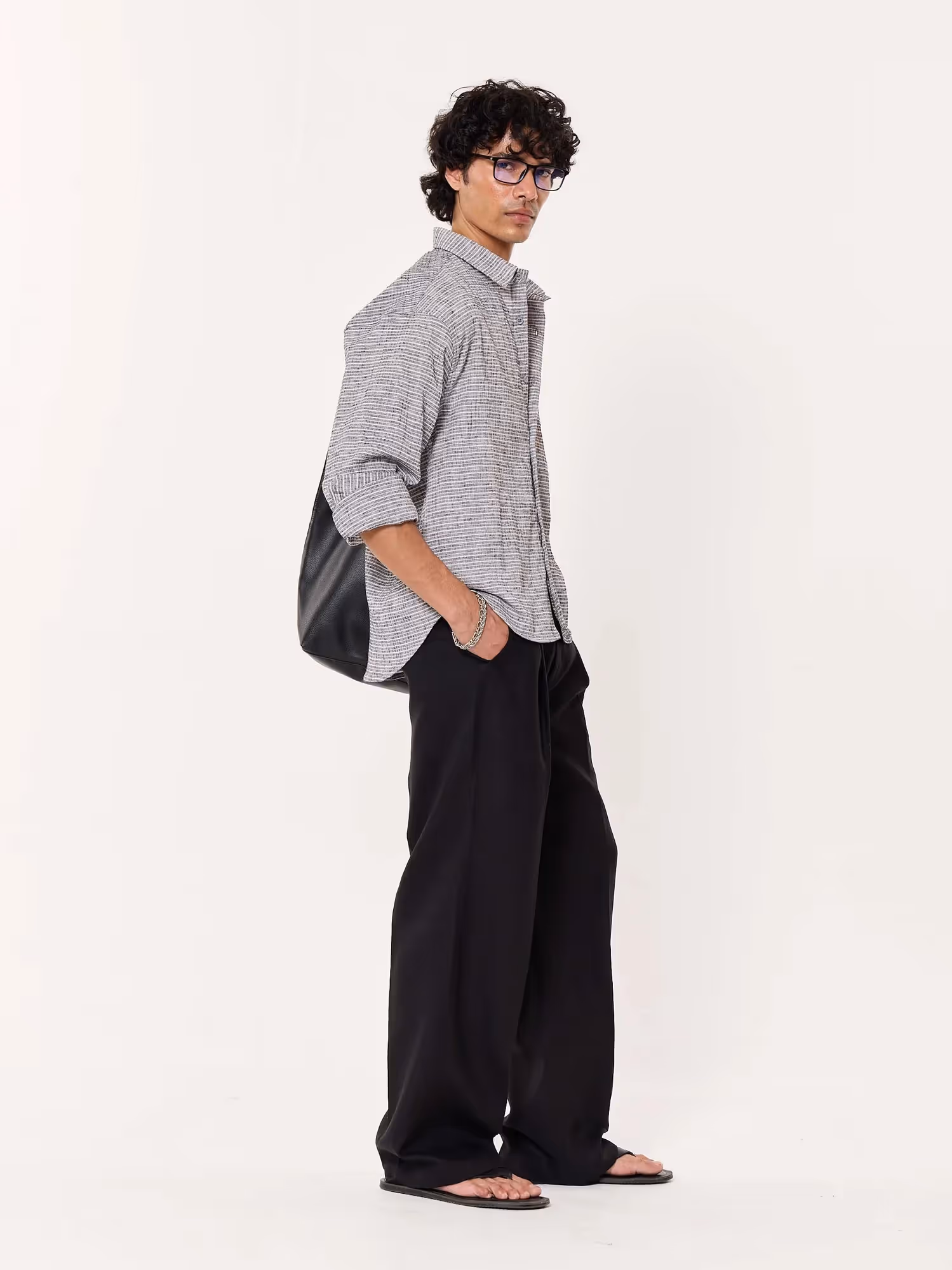 Grey Textured Cropped Shirt image 3