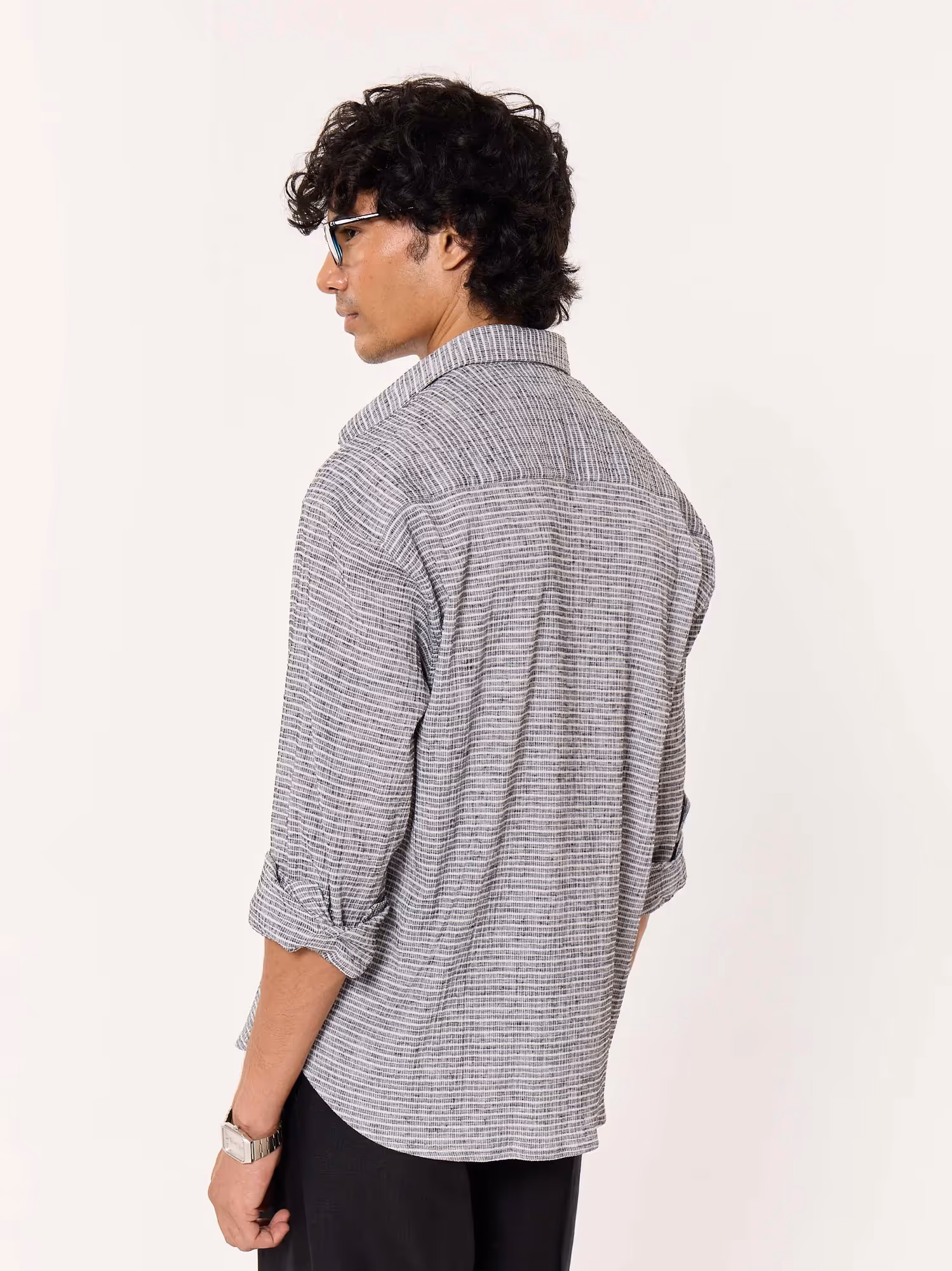 Grey Textured Cropped Shirt image 7