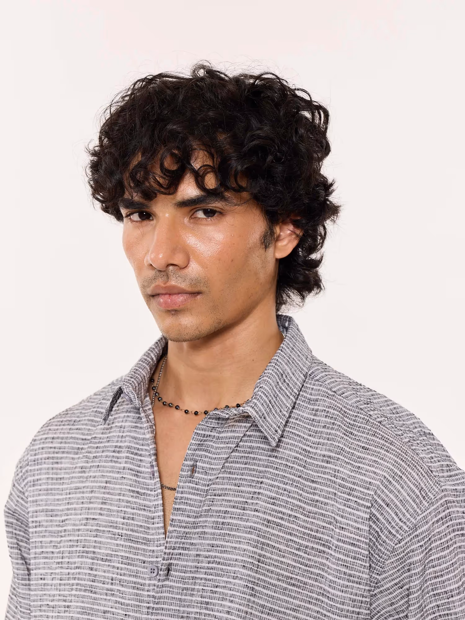 Grey Textured Cropped Shirt image 8