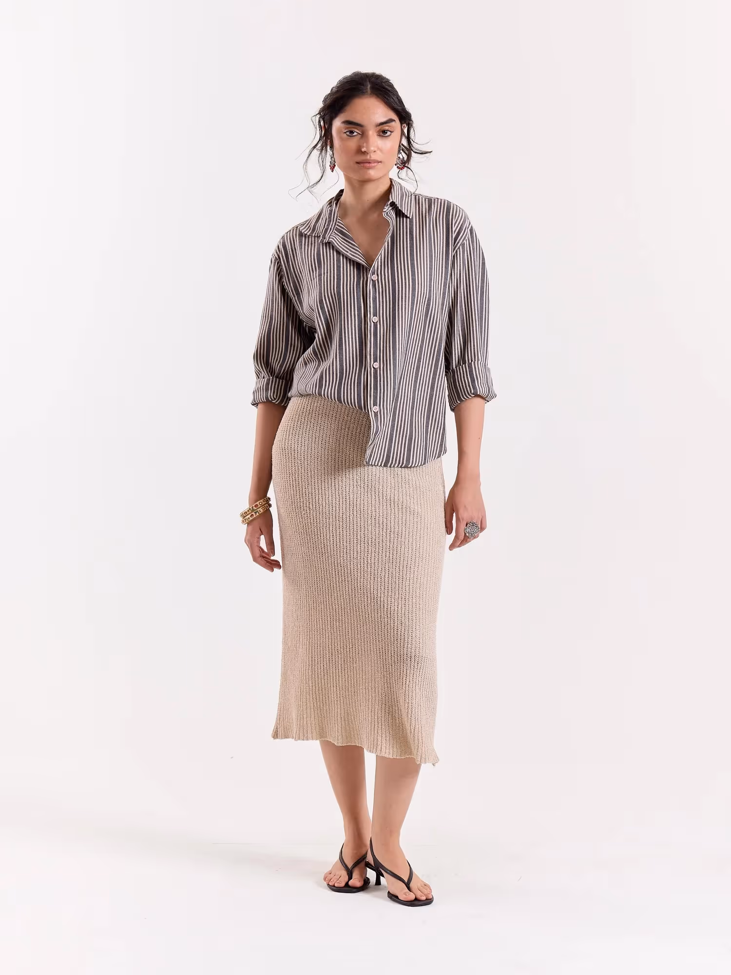 Grey Weaver Striped Cropped Shirt  image 2