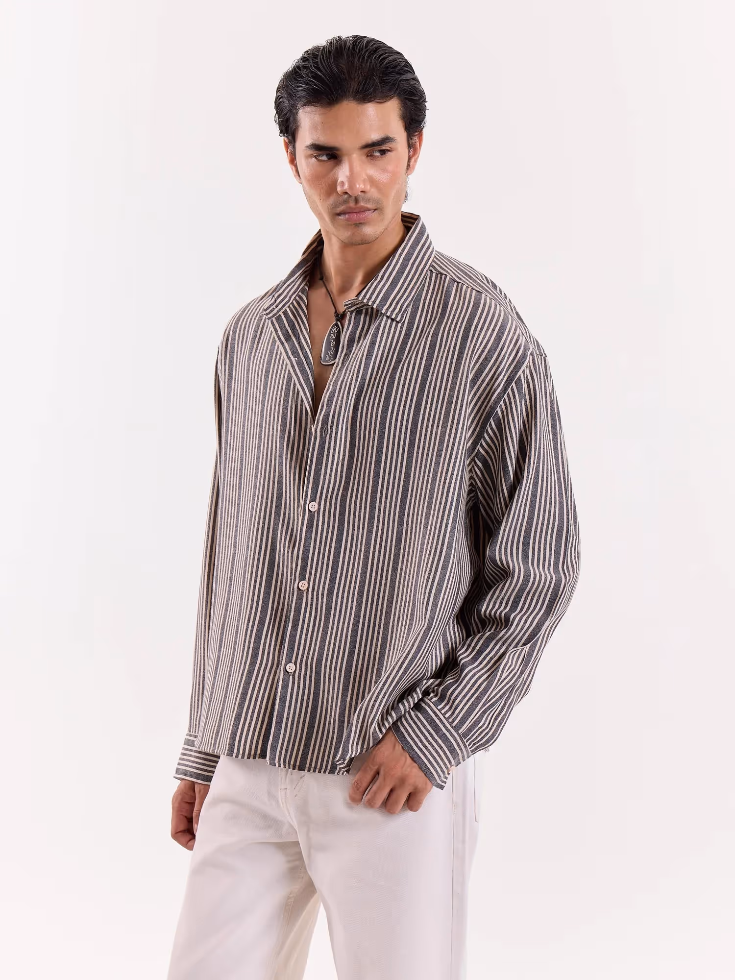 Grey Weaver Striped Cropped Shirt  image 5