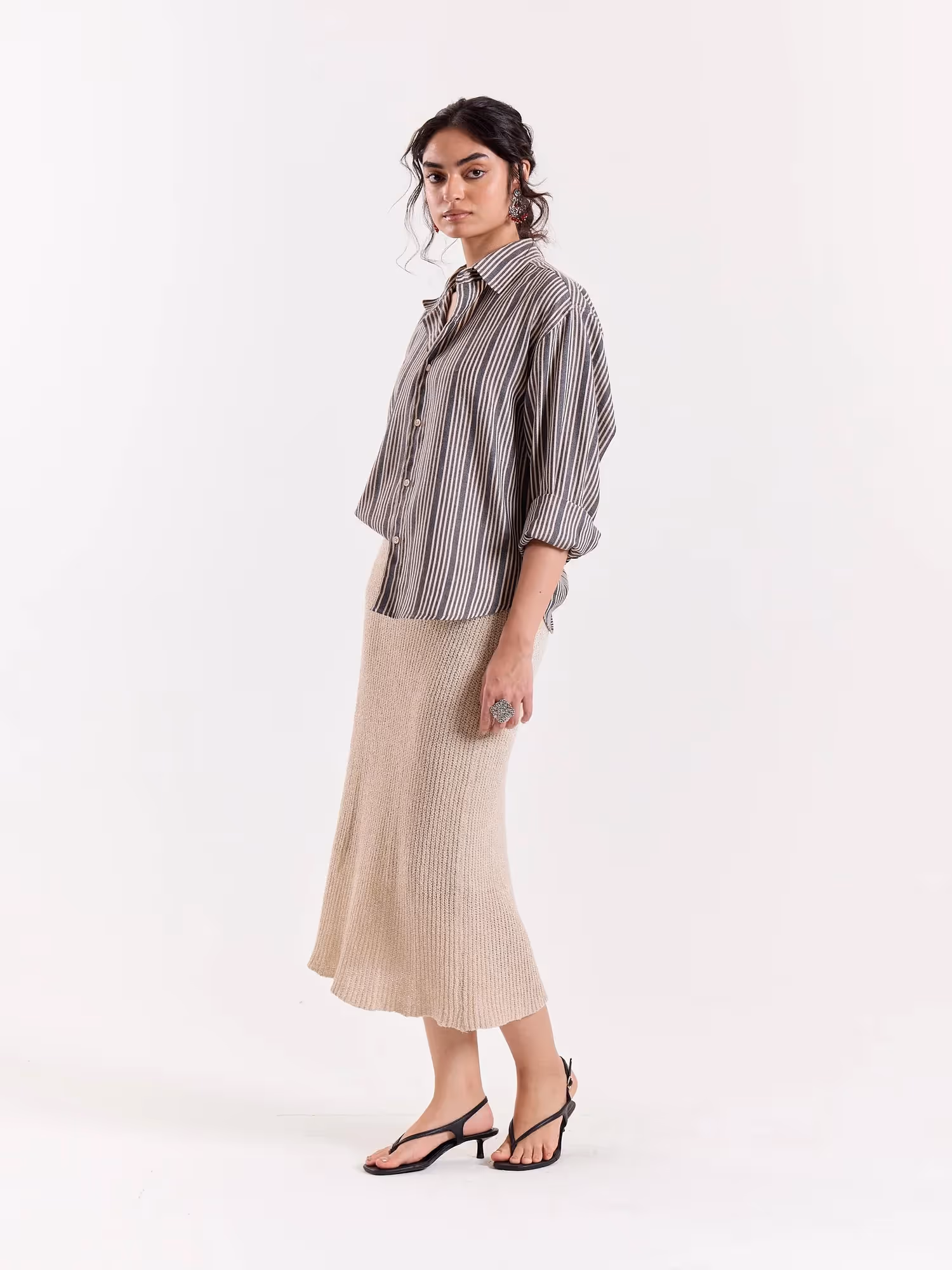 Grey Weaver Striped Cropped Shirt  image 6