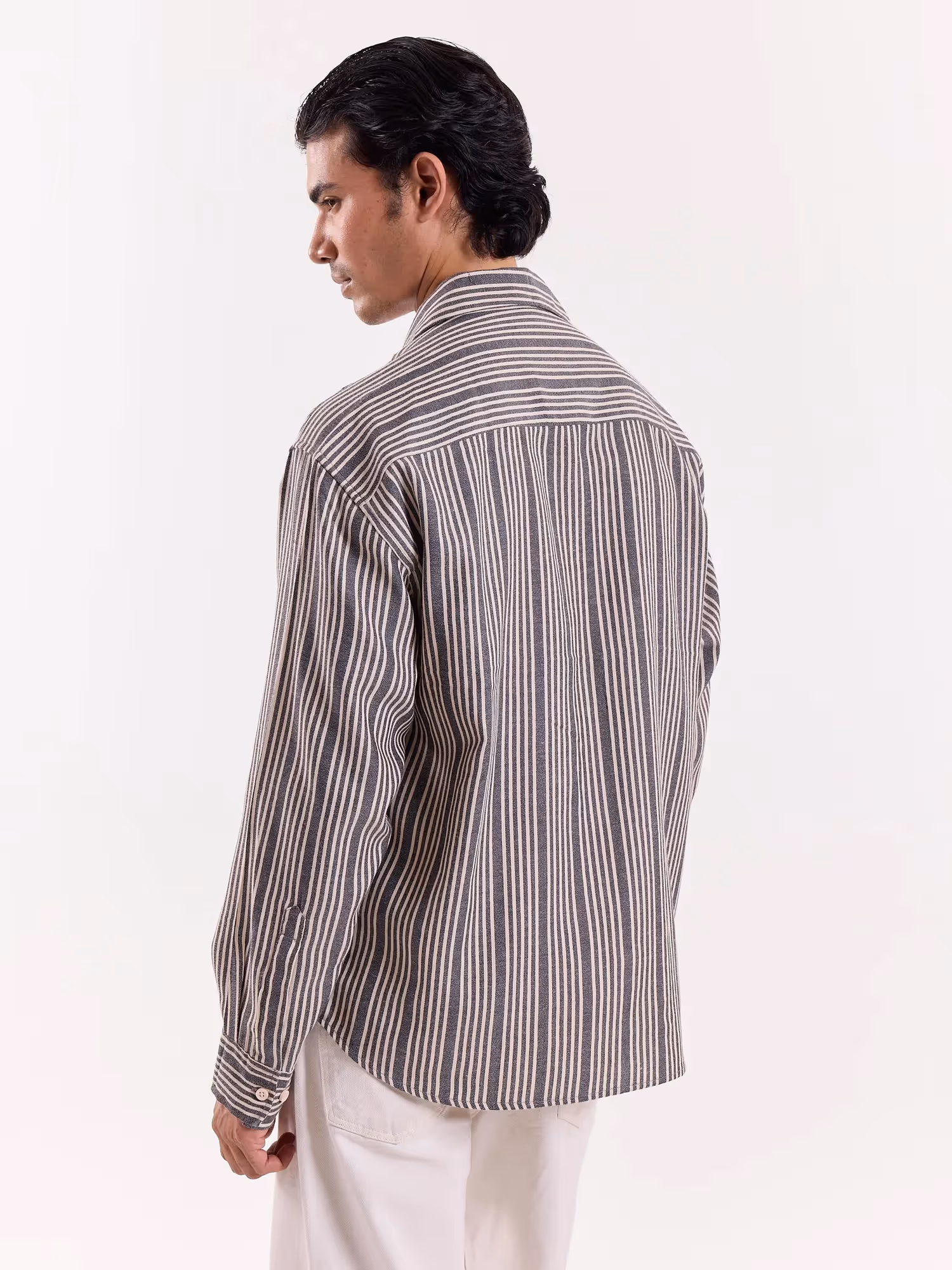 Grey Weaver Striped Cropped Shirt  image 8