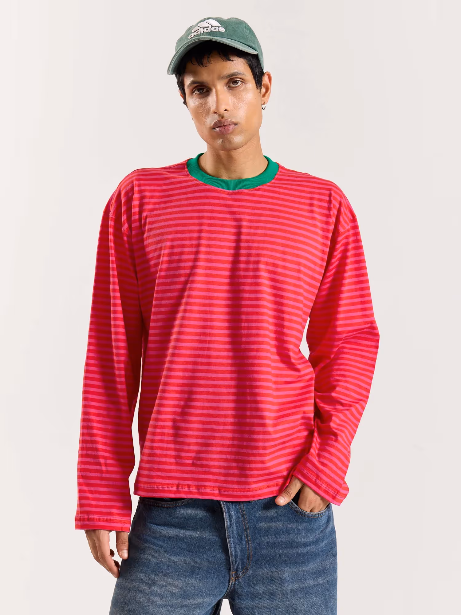 Hot Pink Stripe Loose Fit Cropped T-Shirt image 4