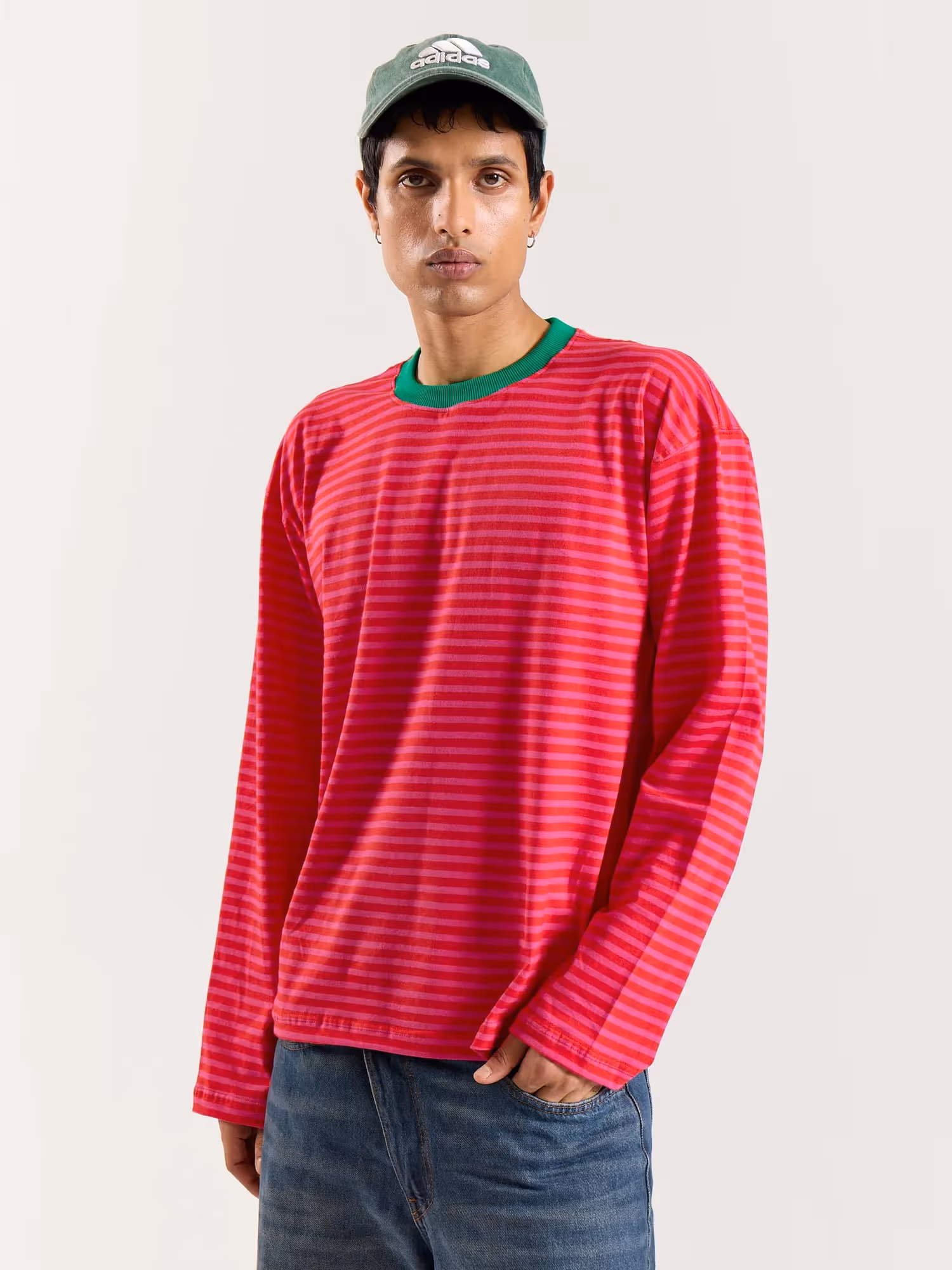 Hot Pink Stripe Loose Fit Cropped T-Shirt image 6