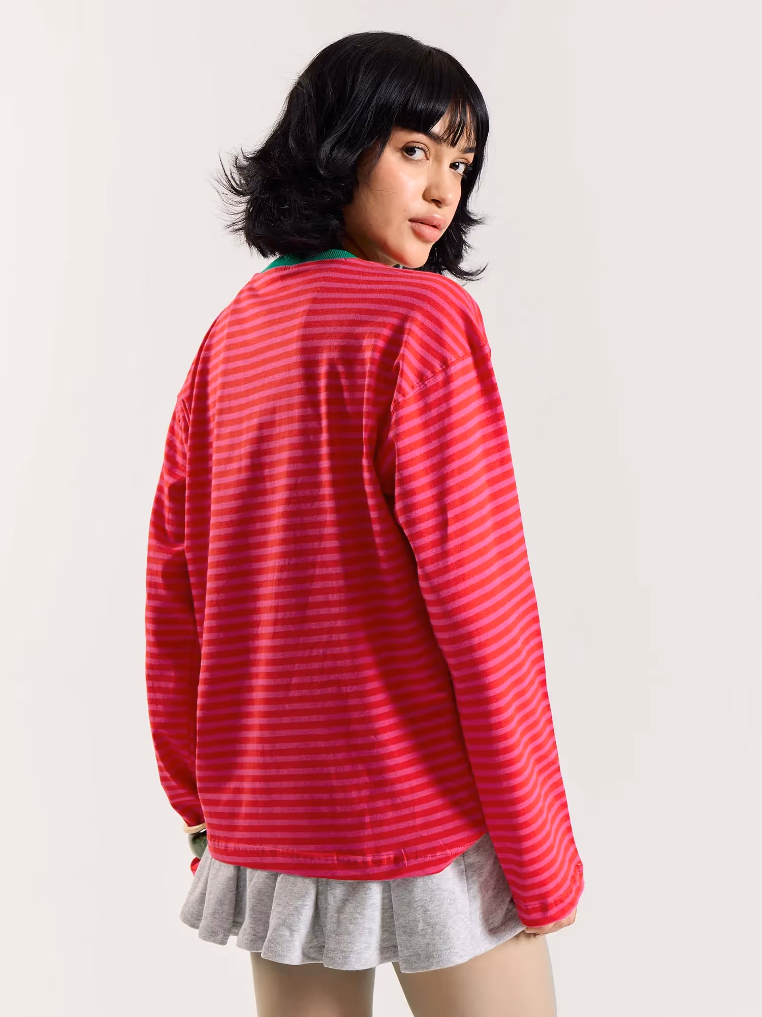 Hot Pink Stripe Loose Fit Cropped T-Shirt image 7