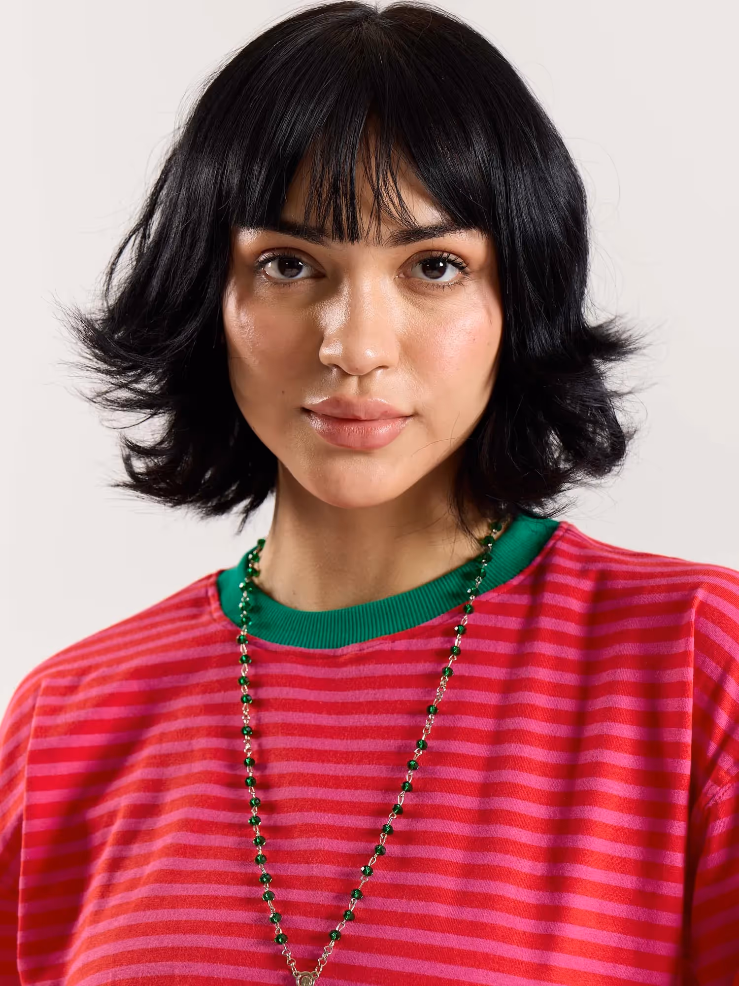 Hot Pink Stripe Loose Fit Cropped T-Shirt image 8