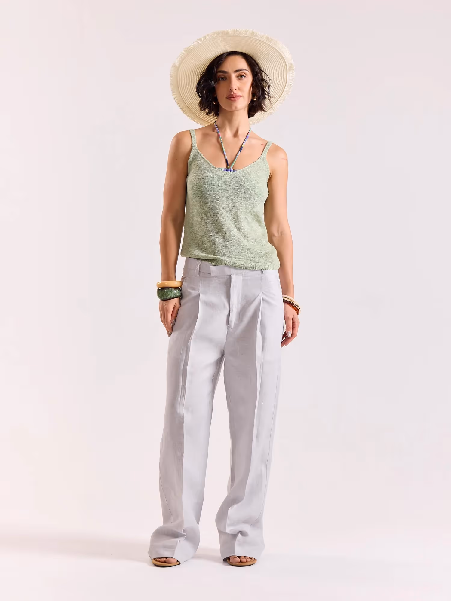 Ice Blue Linen Baggy Trousers image 2