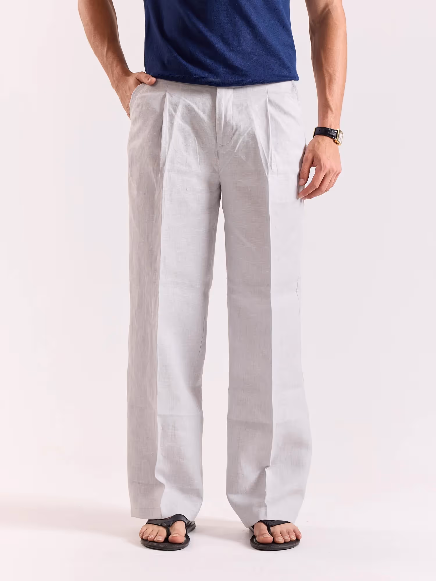 Ice Blue Linen Baggy Trousers image 3